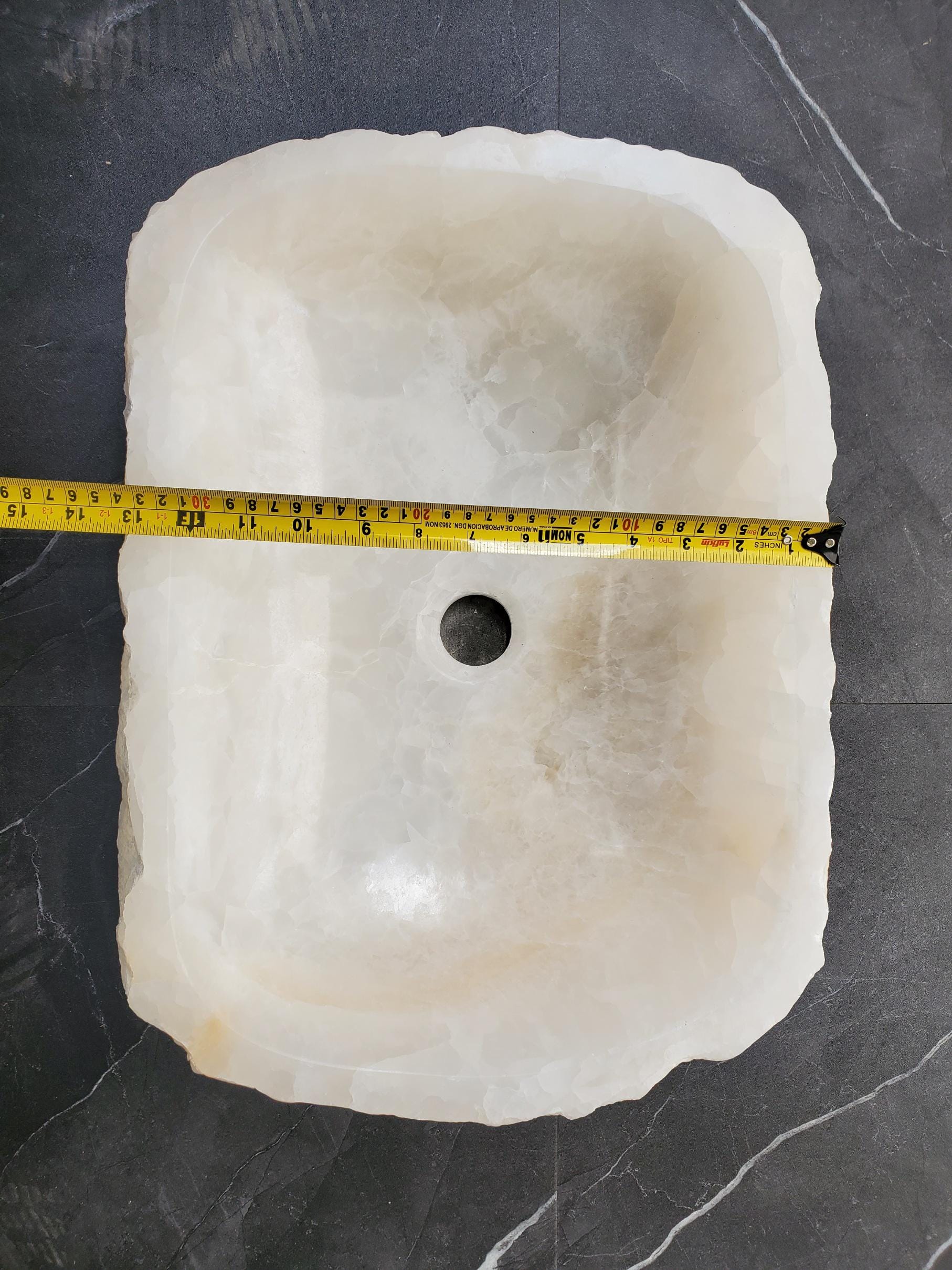 White Onyx Marble Vessel Sink – Natural Stone Countertop Sink, Polished Vanity Basin, Luxury Spa Bathroom Decor 18x13 Inch