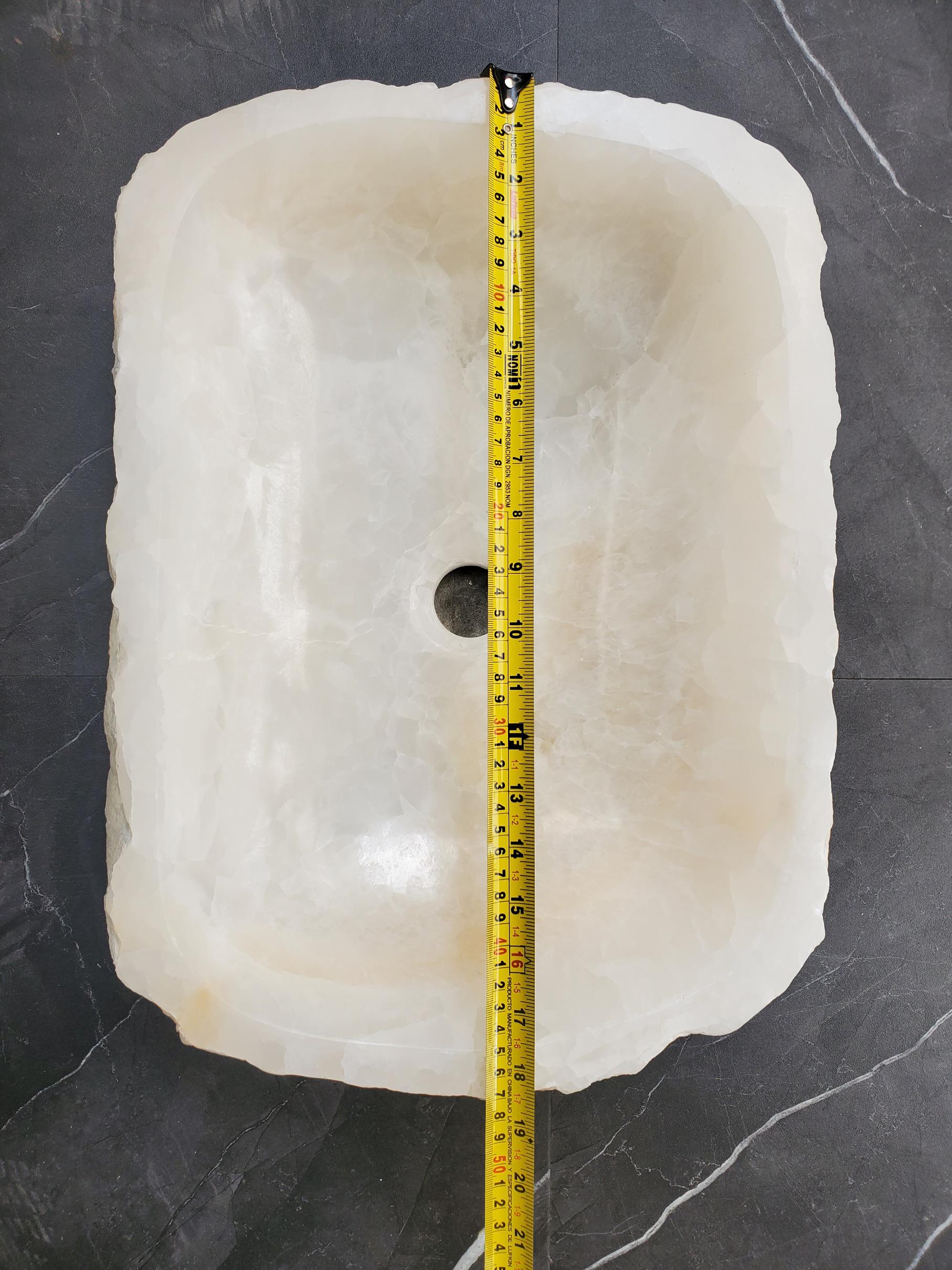 White Onyx Marble Vessel Sink – Natural Stone Countertop Sink, Polished Vanity Basin, Luxury Spa Bathroom Decor 18x13 Inch