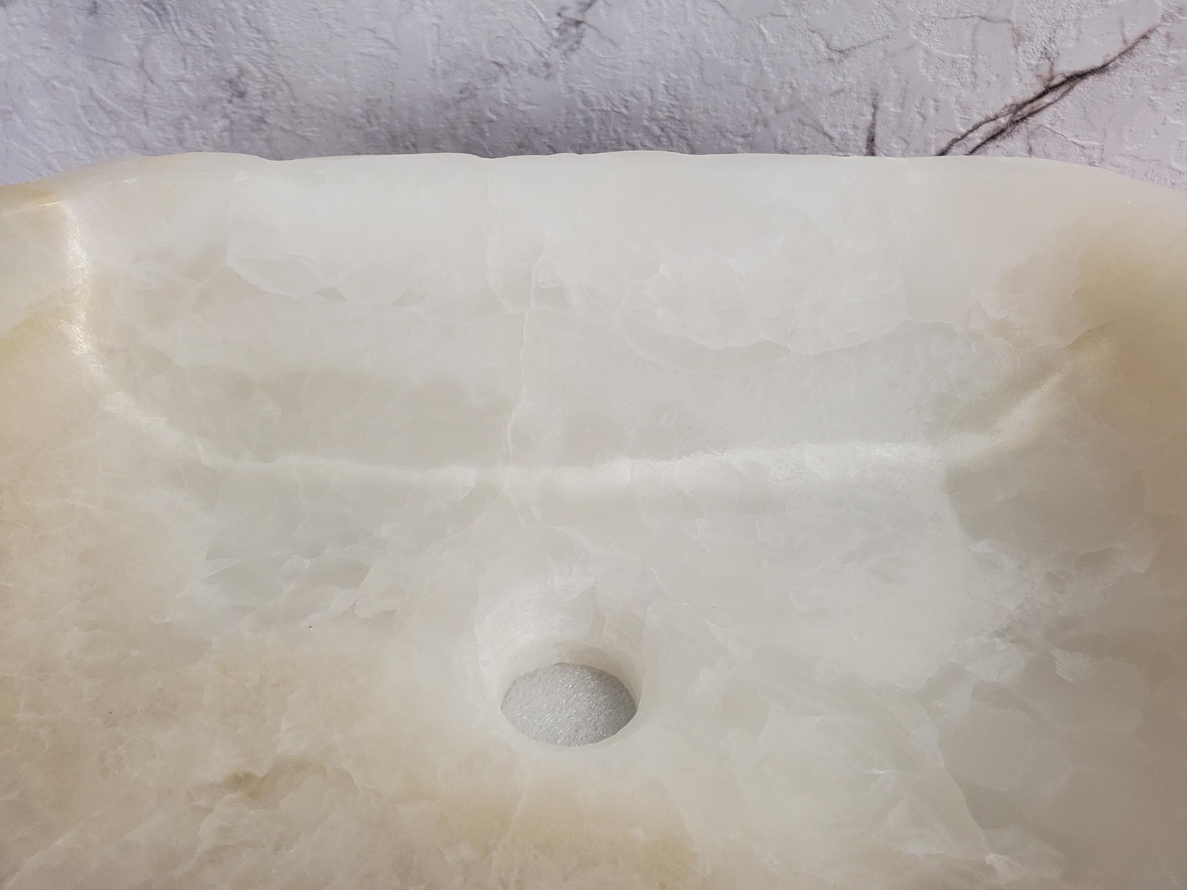 White Onyx Marble Vessel Sink – Natural Stone Countertop Sink, Polished Vanity Basin, Luxury Spa Bathroom Decor 18x13 Inch
