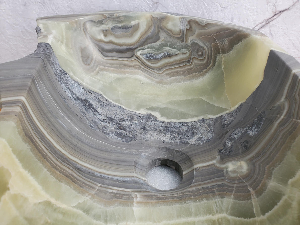 S36_04 Green Onyx Sink Custom order for SHARON Bathroom Décor Beautiful sink bespoke trend 2025 green teal aqua green teal umber grey gray brown hand wash basin home design trends luxury bathroom marble onyx sink natural stone sink plumbing fixture Rustic Onyx Vessel Sinks rustic vessel sink