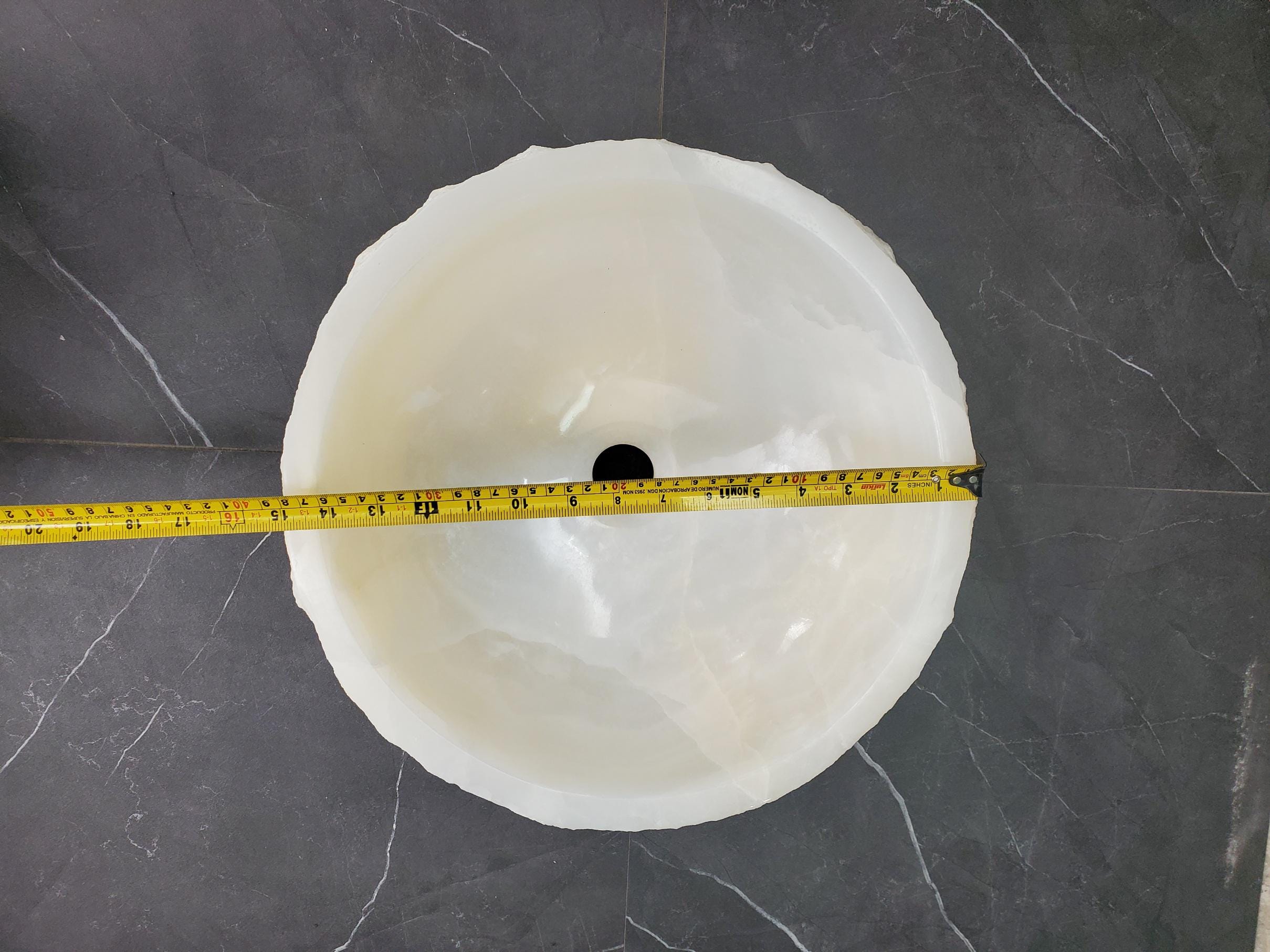 White Onyx Vessel Sink, Natural Stone Vanity Basin, Polished Bathroom Countertop Sink, Spa Decor 15x15 Inch Above Counter sink Bathroom Décor beige tan taupe hand basin bowl handmade powder room Home design trends luxury bathroom Marble Onix Rock modern contemporary natural stone sink plumbing fixture Rectangle Vessel Tan Rustic Onyx Vessel Sinks Translucent Polish