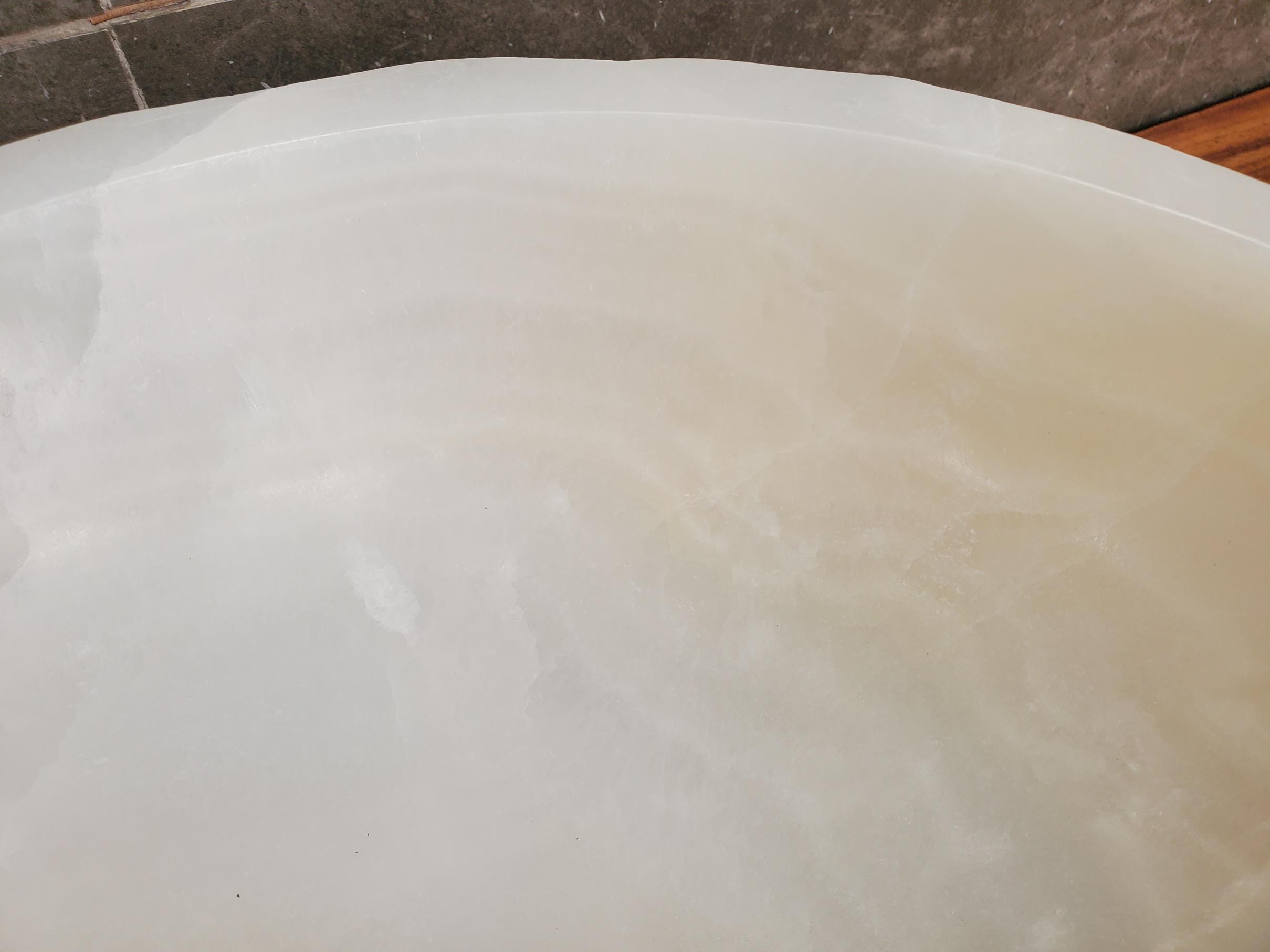 White Onyx Vessel Sink, Natural Stone Vanity Basin, Polished Bathroom Countertop Sink, Spa Decor 15x15 Inch Above Counter sink Bathroom Décor beige tan taupe hand basin bowl handmade powder room Home design trends luxury bathroom Marble Onix Rock modern contemporary natural stone sink plumbing fixture Rectangle Vessel Tan Rustic Onyx Vessel Sinks Translucent Polish
