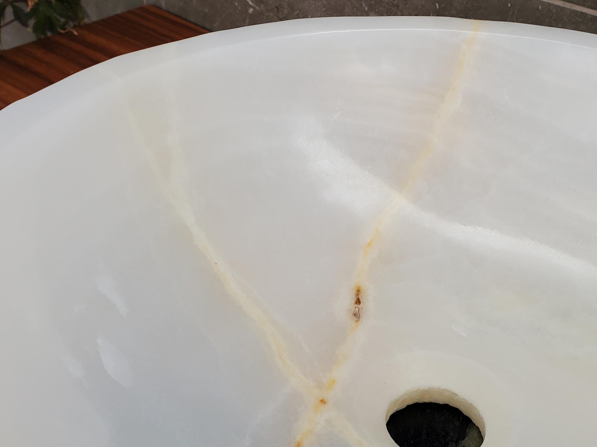 White Onyx Vessel Sink | Natural Stone Bathroom Sink | Live Edge Vanity Basin | Luxury Bathroom Sink | Handmade Onyx Sink 16x16 Inch Above Counter sink Bathroom Décor beige tan taupe hand basin bowl handmade powder room Home design trends luxury bathroom Marble Onix Rock modern contemporary natural stone sink plumbing fixture Rectangle Vessel Tan Rustic Onyx Vessel Sinks Translucent Polish