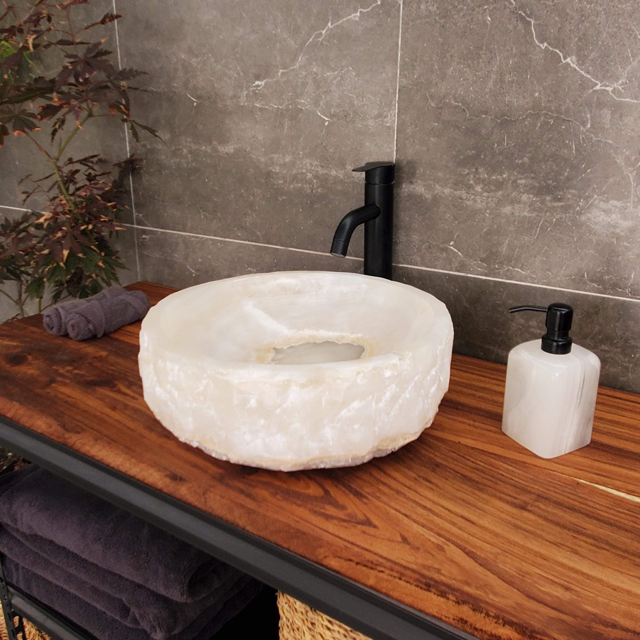 White Onyx Marble Vessel Sink, 15x15 Inch Natural Stone Countertop Basin, Polished Luxury Vanity Sink, Spa Bathroom Decor Above Counter sink Bathroom Décor beige tan taupe hand basin bowl handmade powder room Home design trends luxury bathroom Marble Onix Rock modern contemporary natural stone sink plumbing fixture Rectangle Vessel Tan Rustic Onyx Vessel Sinks Translucent Polish