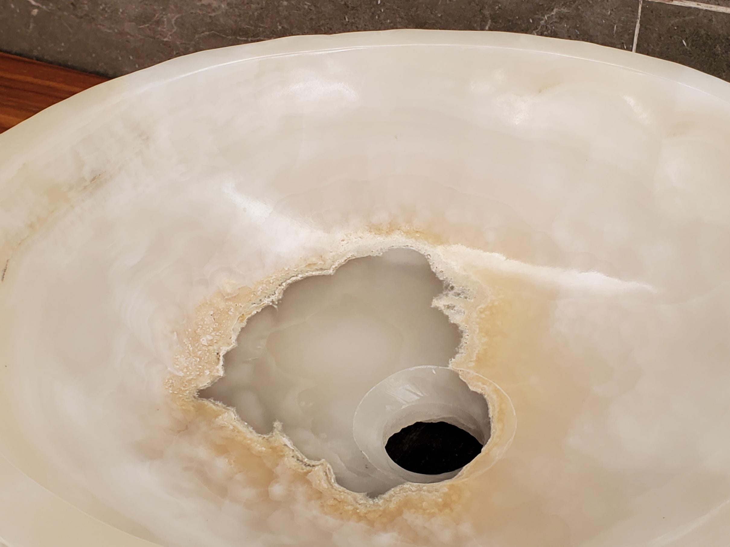 White Onyx Marble Vessel Sink, 15x15 Inch Natural Stone Countertop Basin, Polished Luxury Vanity Sink, Spa Bathroom Decor Above Counter sink Bathroom Décor beige tan taupe hand basin bowl handmade powder room Home design trends luxury bathroom Marble Onix Rock modern contemporary natural stone sink plumbing fixture Rectangle Vessel Tan Rustic Onyx Vessel Sinks Translucent Polish