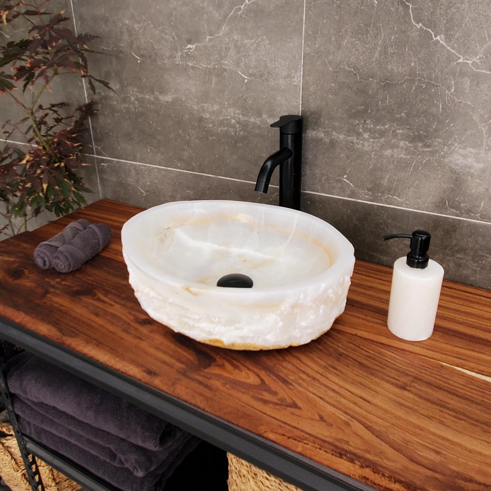 White Onyx Marble Vessel Sink, 16x12.5 Inch Natural Stone Countertop Basin, Polished Luxury Vanity Sink, Spa Bathroom Decor Above Counter sink Bathroom Décor beige tan taupe hand basin bowl handmade powder room Home design trends luxury bathroom Marble Onix Rock modern contemporary natural stone sink plumbing fixture Rectangle Vessel Tan Rustic Onyx Vessel Sinks Translucent Polish
