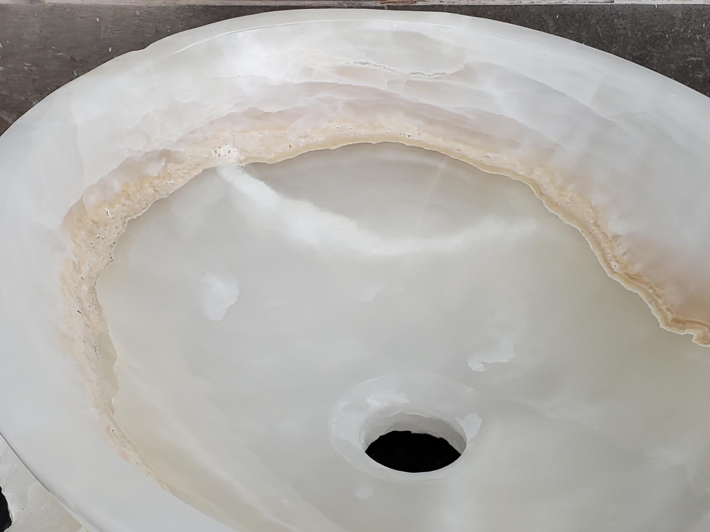 White Onyx Vessel Sink, 16.5x12.5 Inch Natural Stone Countertop Basin, Polished Luxury Vanity Sink, Spa Bathroom Decor Above Counter sink Bathroom Décor beige tan taupe hand basin bowl handmade powder room Home design trends luxury bathroom Marble Onix Rock modern contemporary natural stone sink plumbing fixture Rectangle Vessel Tan Rustic Onyx Vessel Sinks Translucent Polish
