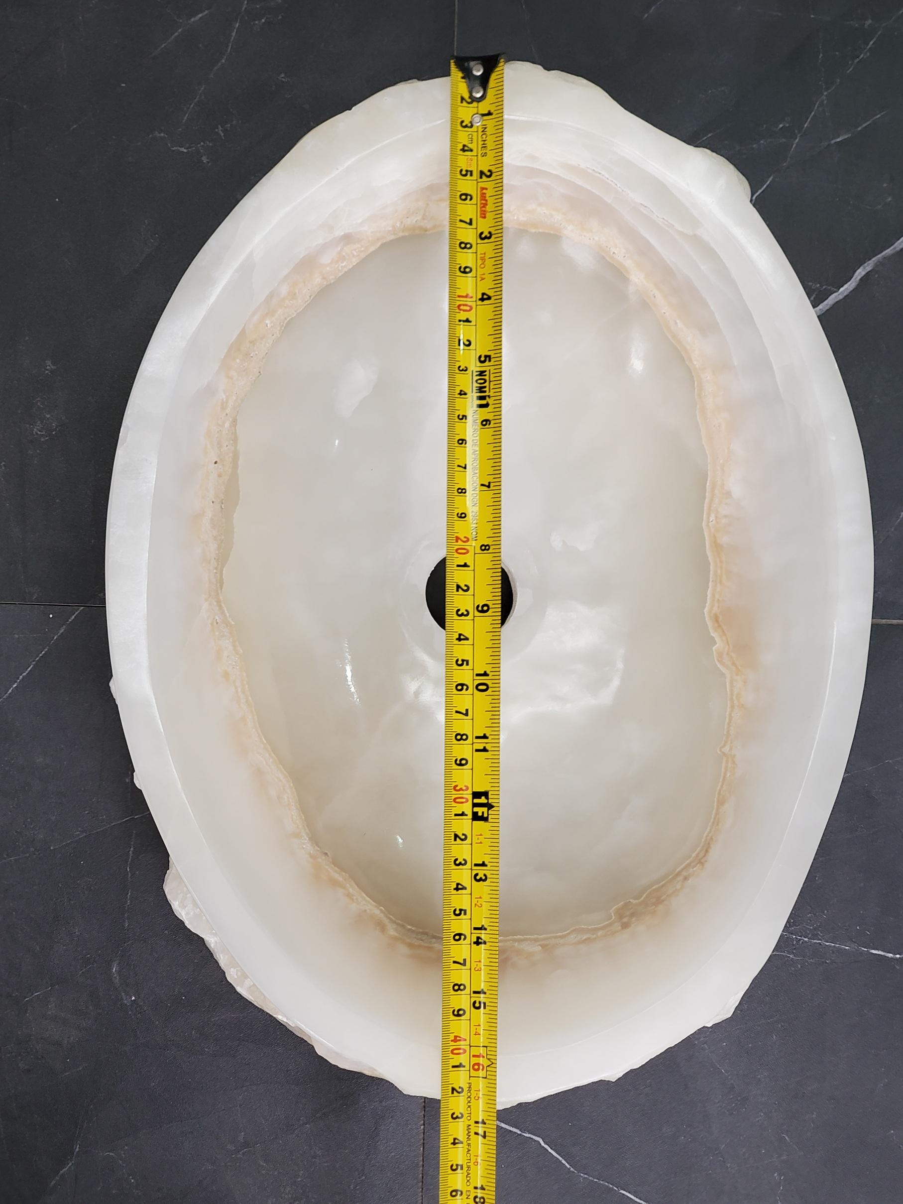 White Onyx Vessel Sink, 16.5x12.5 Inch Natural Stone Countertop Basin, Polished Luxury Vanity Sink, Spa Bathroom Decor Above Counter sink Bathroom Décor beige tan taupe hand basin bowl handmade powder room Home design trends luxury bathroom Marble Onix Rock modern contemporary natural stone sink plumbing fixture Rectangle Vessel Tan Rustic Onyx Vessel Sinks Translucent Polish