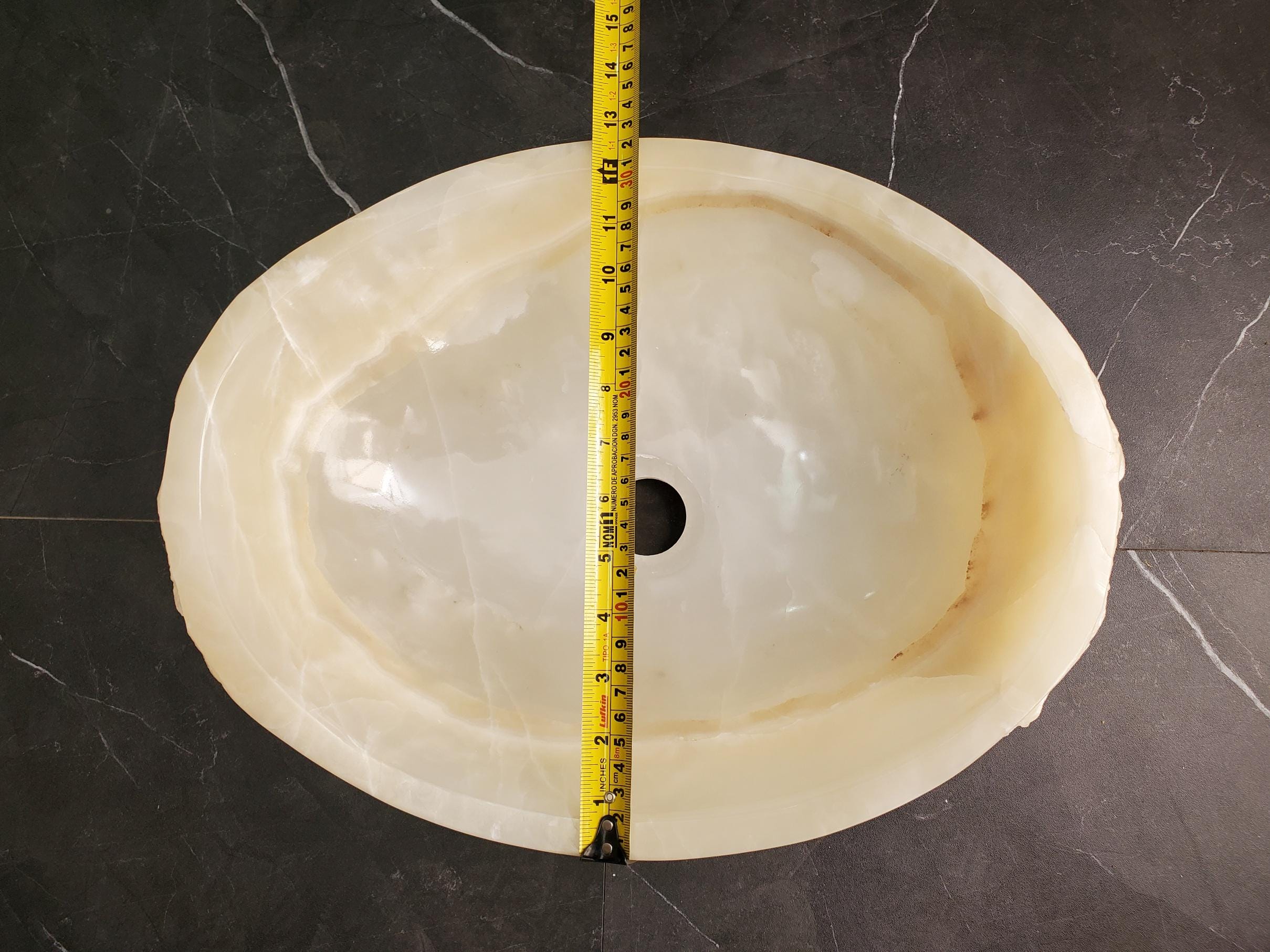 White Onyx Vessel Sink – Oval Natural Stone Countertop Sink, Polished Vanity Basin, Luxury Spa Bathroom Decor 16.5x12.5 Inch Above Counter sink Bathroom Décor beige tan taupe hand basin bowl handmade powder room Home design trends luxury bathroom Marble Onix Rock modern contemporary natural stone sink plumbing fixture Rectangle Vessel Tan Rustic Onyx Vessel Sinks Translucent Polish