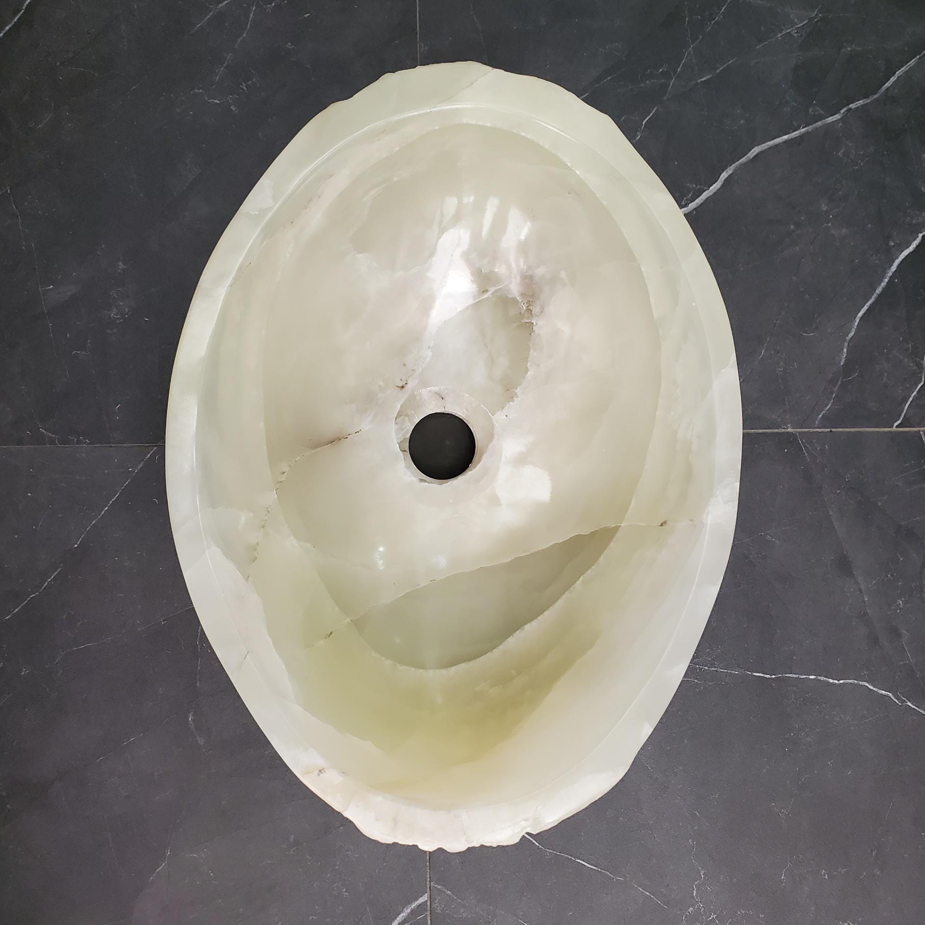 Green Onyx Vessel Sink – Oval Natural Stone Countertop Sink, Polished Vanity Basin, Luxury Spa Bathroom Decor 15.5x11.5 Inch Above Counter sink Bathroom Décor beige tan taupe hand basin bowl handmade powder room Home design trends luxury bathroom Marble Onix Rock modern contemporary natural stone sink plumbing fixture Rectangle Vessel Tan Rustic Onyx Vessel Sinks Translucent Polish