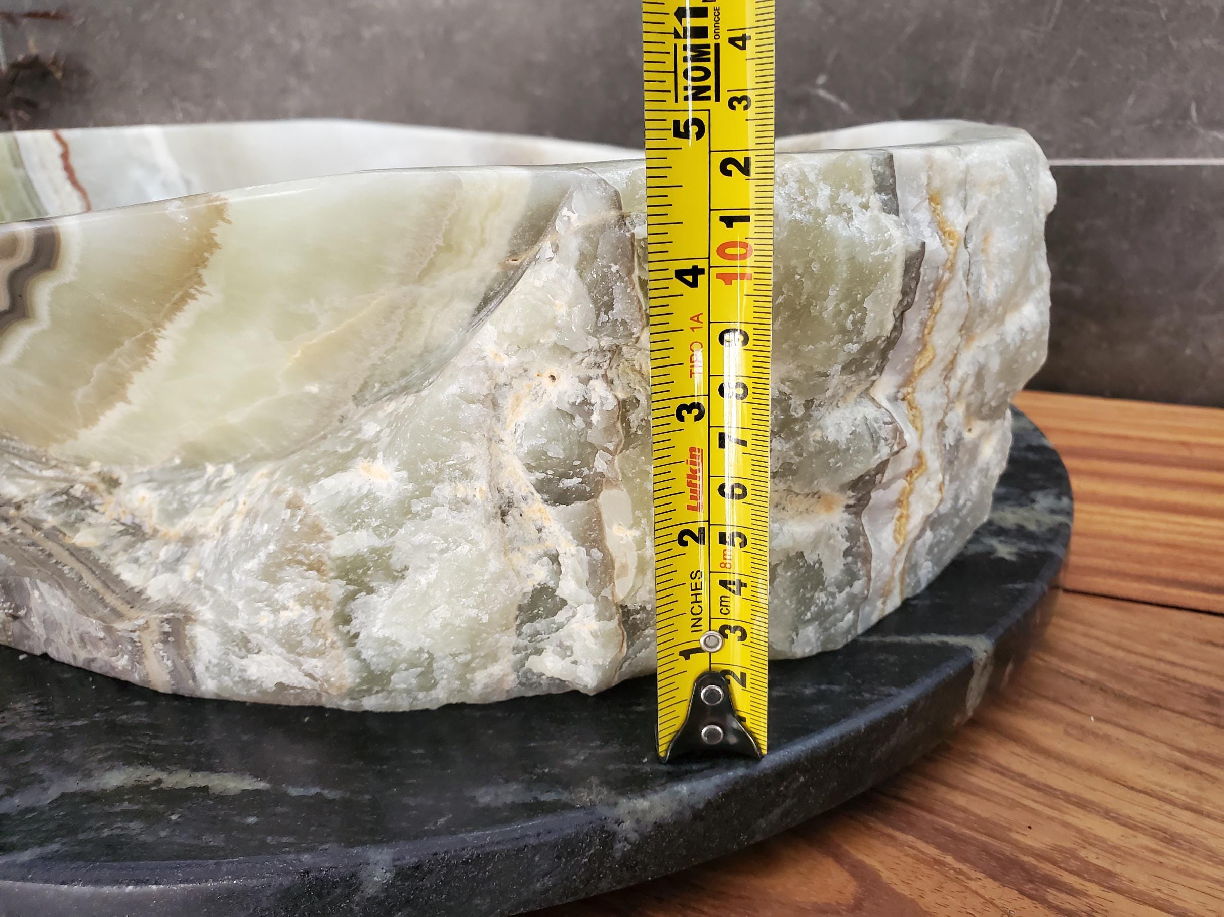 Green Onyx Marble Vessel Sink, 18x13.5 Inch Natural Stone Countertop Basin, Polished Luxury Vanity Sink, Spa Bathroom Decor Above Counter sink Bathroom Décor beige tan taupe hand basin bowl handmade powder room Home design trends luxury bathroom Marble Onix Rock modern contemporary natural stone sink plumbing fixture Rectangle Vessel Tan Rustic Onyx Vessel Sinks Translucent Polish