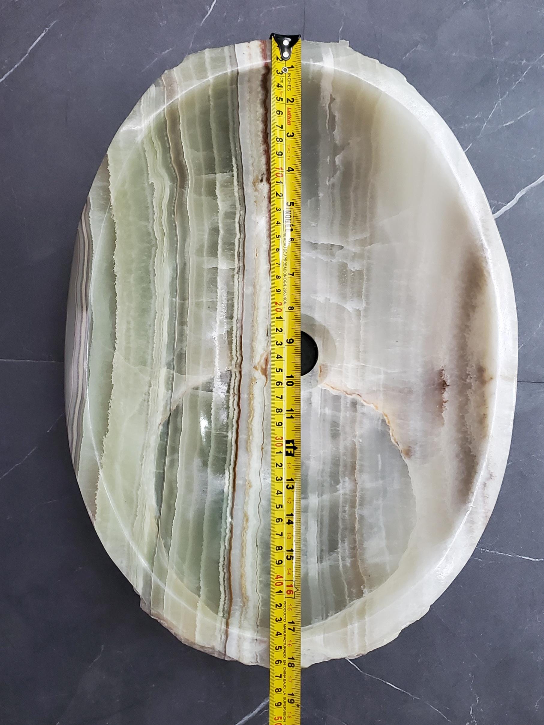 Green Onyx Marble Vessel Sink, 18x13.5 Inch Natural Stone Countertop Basin, Polished Luxury Vanity Sink, Spa Bathroom Decor Above Counter sink Bathroom Décor beige tan taupe hand basin bowl handmade powder room Home design trends luxury bathroom Marble Onix Rock modern contemporary natural stone sink plumbing fixture Rectangle Vessel Tan Rustic Onyx Vessel Sinks Translucent Polish