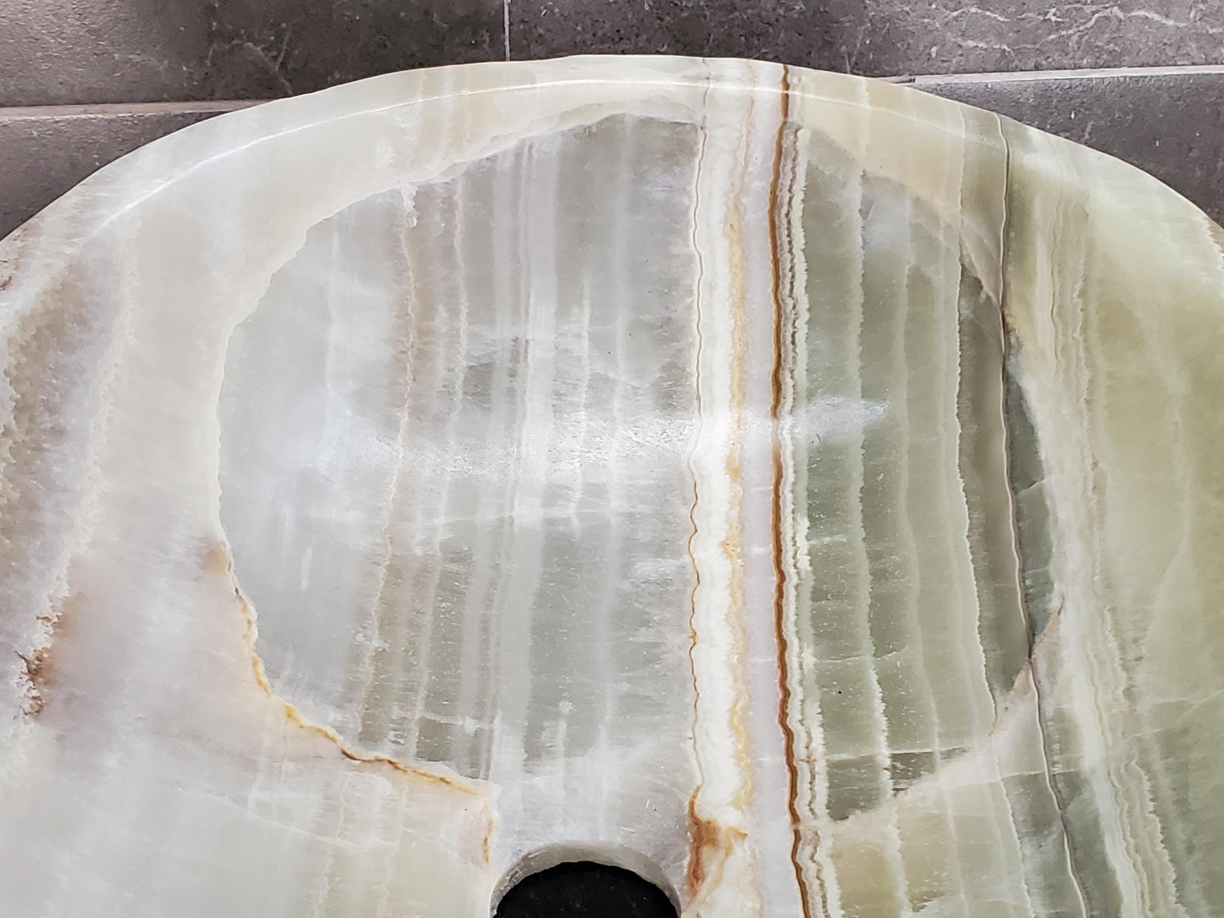 Green Onyx Marble Vessel Sink, 18x13.5 Inch Natural Stone Countertop Basin, Polished Luxury Vanity Sink, Spa Bathroom Decor Above Counter sink Bathroom Décor beige tan taupe hand basin bowl handmade powder room Home design trends luxury bathroom Marble Onix Rock modern contemporary natural stone sink plumbing fixture Rectangle Vessel Tan Rustic Onyx Vessel Sinks Translucent Polish