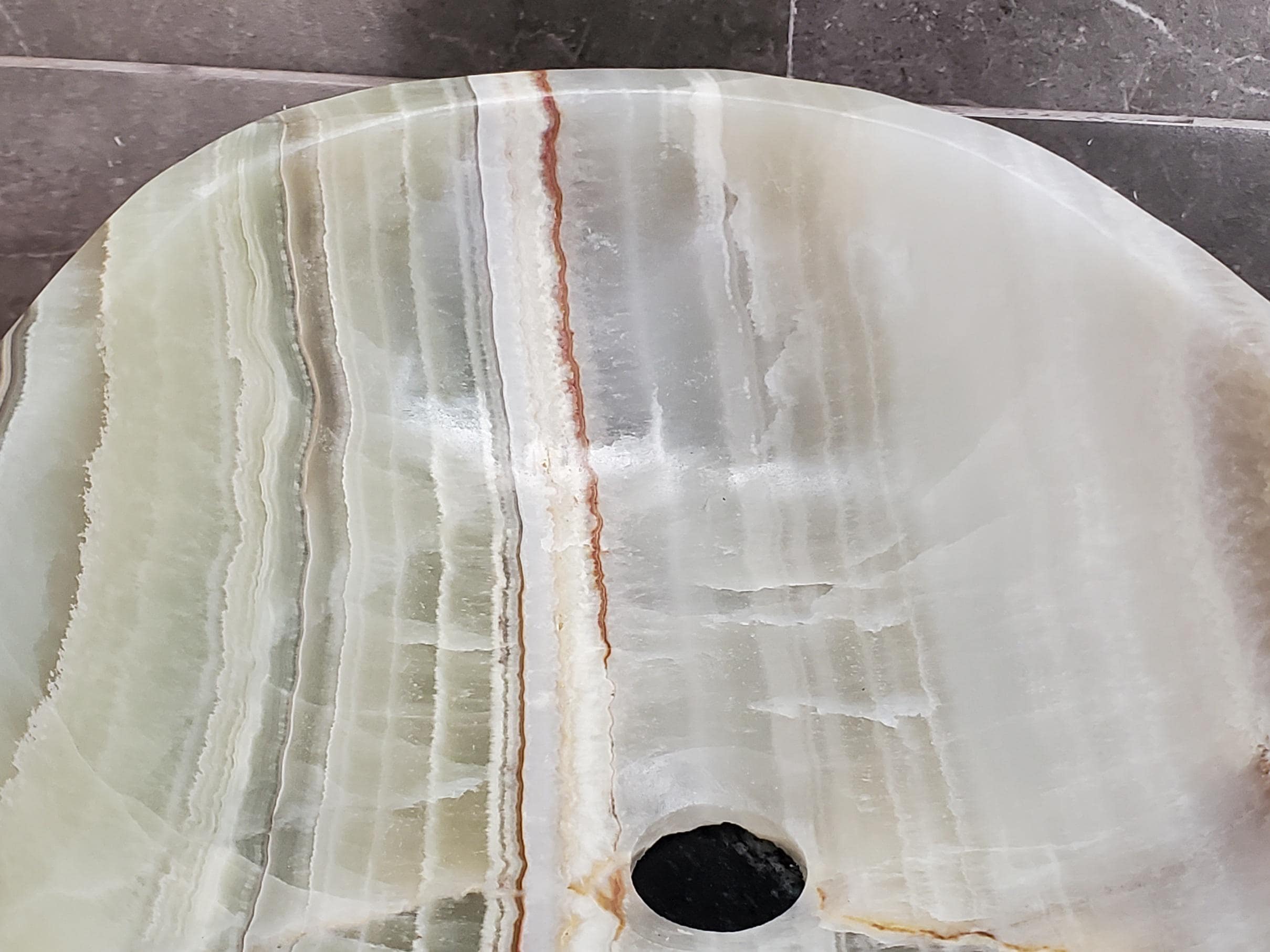 Green Onyx Marble Vessel Sink, 18x13.5 Inch Natural Stone Countertop Basin, Polished Luxury Vanity Sink, Spa Bathroom Decor Above Counter sink Bathroom Décor beige tan taupe hand basin bowl handmade powder room Home design trends luxury bathroom Marble Onix Rock modern contemporary natural stone sink plumbing fixture Rectangle Vessel Tan Rustic Onyx Vessel Sinks Translucent Polish