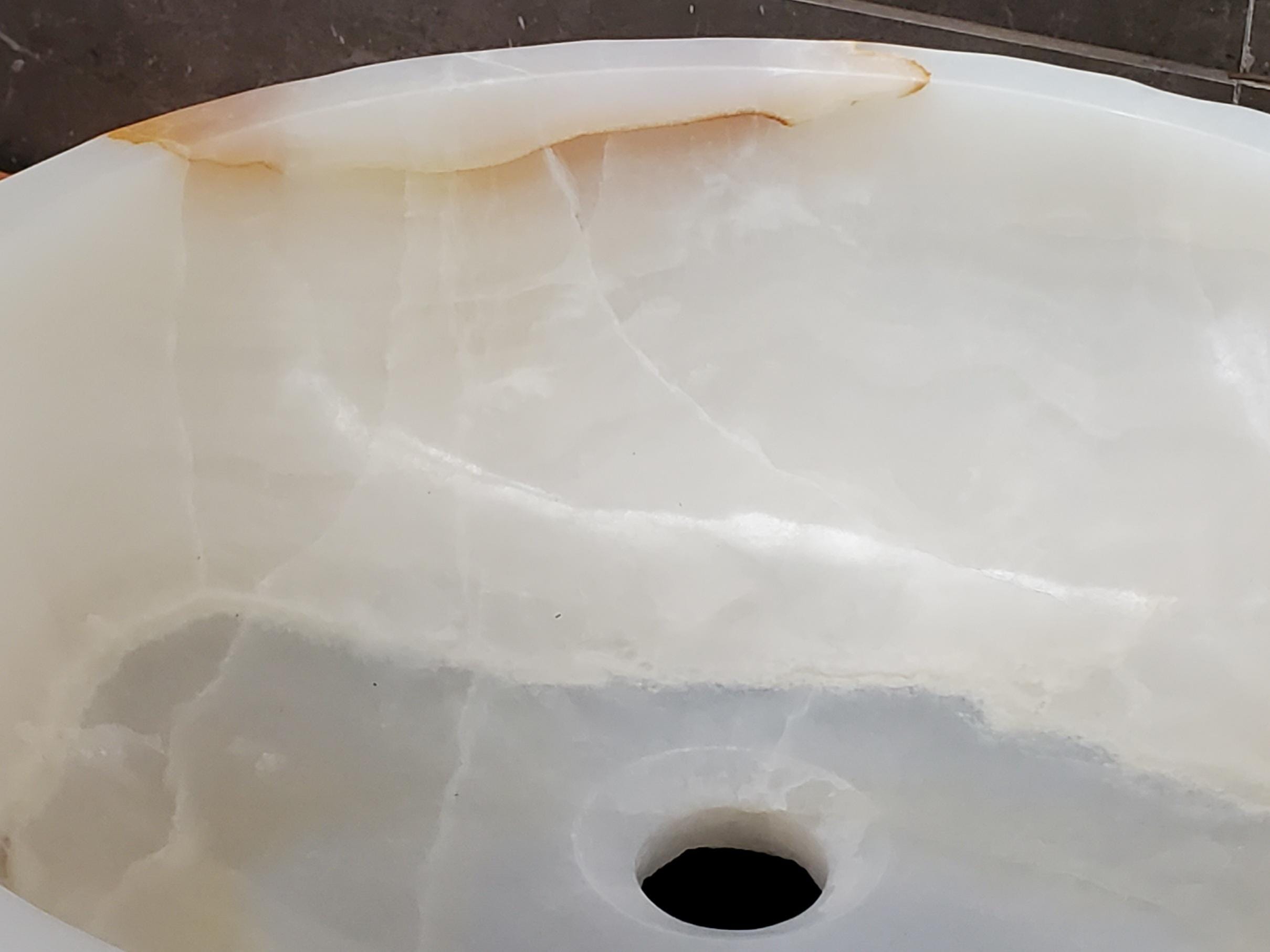 White Onyx Marble Vessel Sink, Natural Stone Vanity Basin, Polished Bathroom Countertop Sink, Spa Decor 16x16 Inch Above Counter sink Bathroom Décor beige tan taupe hand basin bowl handmade powder room Home design trends luxury bathroom Marble Onix Rock modern contemporary natural stone sink plumbing fixture Rectangle Vessel Tan Rustic Onyx Vessel Sinks Translucent Polish