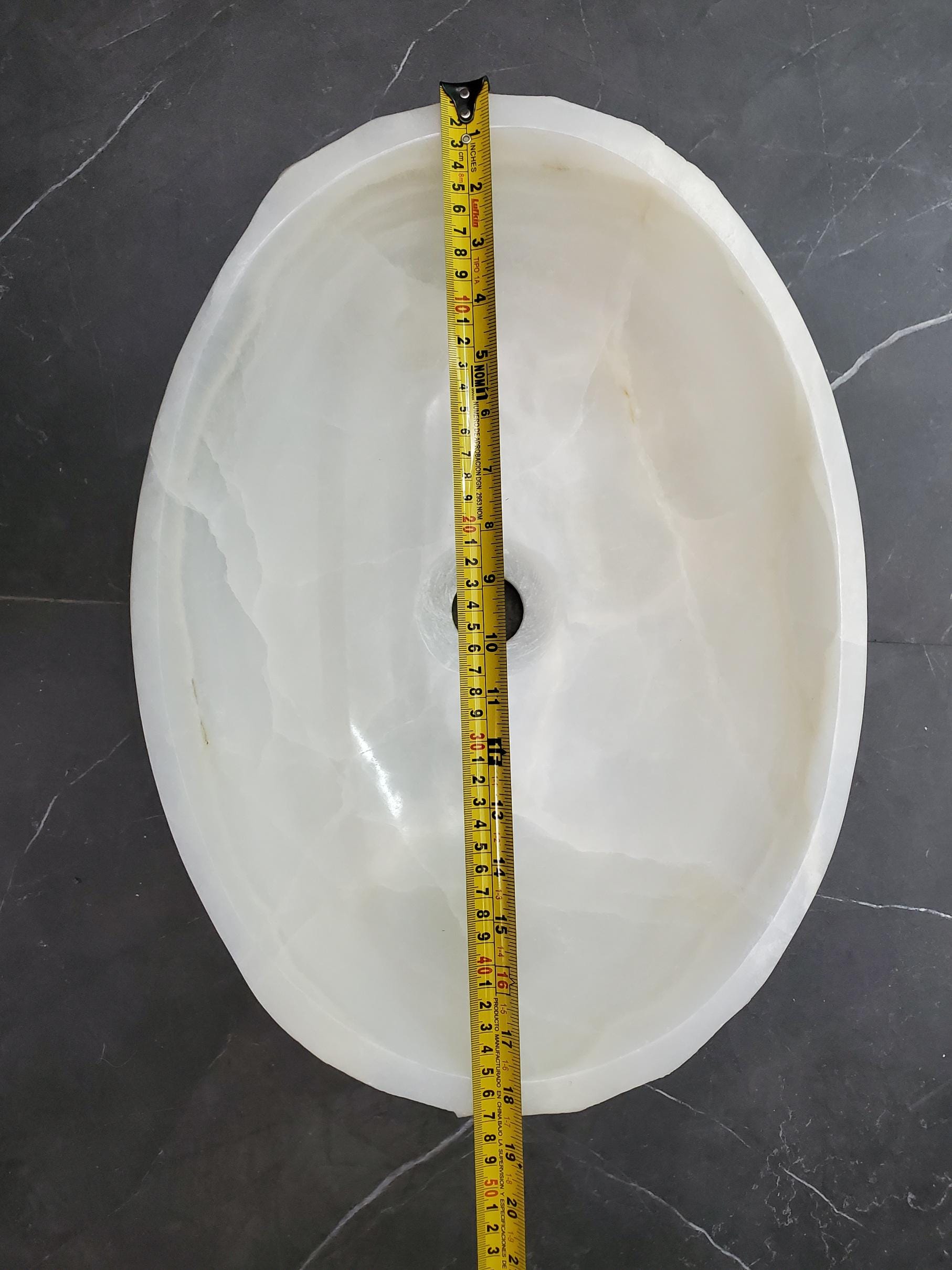 White Onyx Vessel Sink – Oval Natural Stone Countertop Sink, Polished Vanity Basin, Luxury Spa Bathroom Decor 18.5x13.5 Inch Above Counter sink Bathroom Décor beige tan taupe hand basin bowl handmade powder room Home design trends luxury bathroom Marble Onix Rock modern contemporary natural stone sink plumbing fixture Rectangle Vessel Tan Rustic Onyx Vessel Sinks Translucent Polish