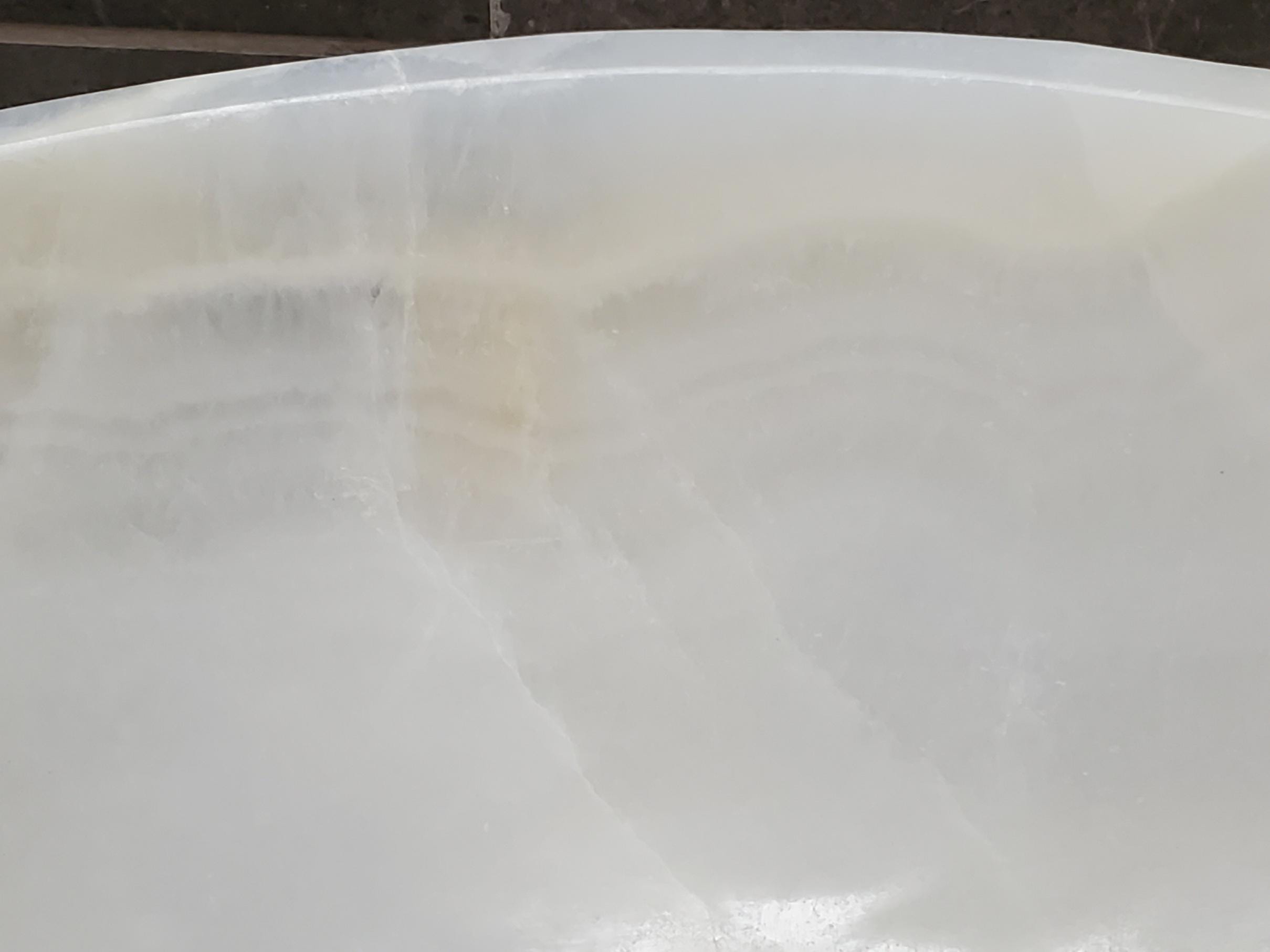 White Onyx Vessel Sink – Oval Natural Stone Countertop Sink, Polished Vanity Basin, Luxury Spa Bathroom Decor 18.5x13.5 Inch Above Counter sink Bathroom Décor beige tan taupe hand basin bowl handmade powder room Home design trends luxury bathroom Marble Onix Rock modern contemporary natural stone sink plumbing fixture Rectangle Vessel Tan Rustic Onyx Vessel Sinks Translucent Polish