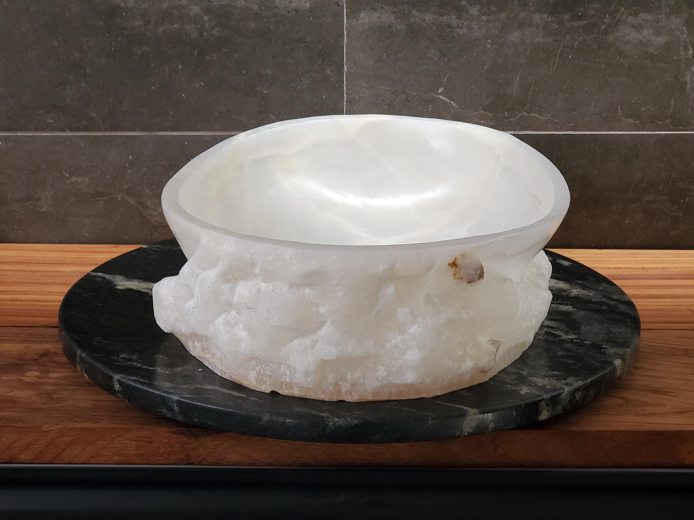 White Onyx Vessel Sink – Oval Natural Stone Countertop Sink, Polished Vanity Basin, Luxury Spa Bathroom Decor 18.5x13.5 Inch Above Counter sink Bathroom Décor beige tan taupe hand basin bowl handmade powder room Home design trends luxury bathroom Marble Onix Rock modern contemporary natural stone sink plumbing fixture Rectangle Vessel Tan Rustic Onyx Vessel Sinks Translucent Polish