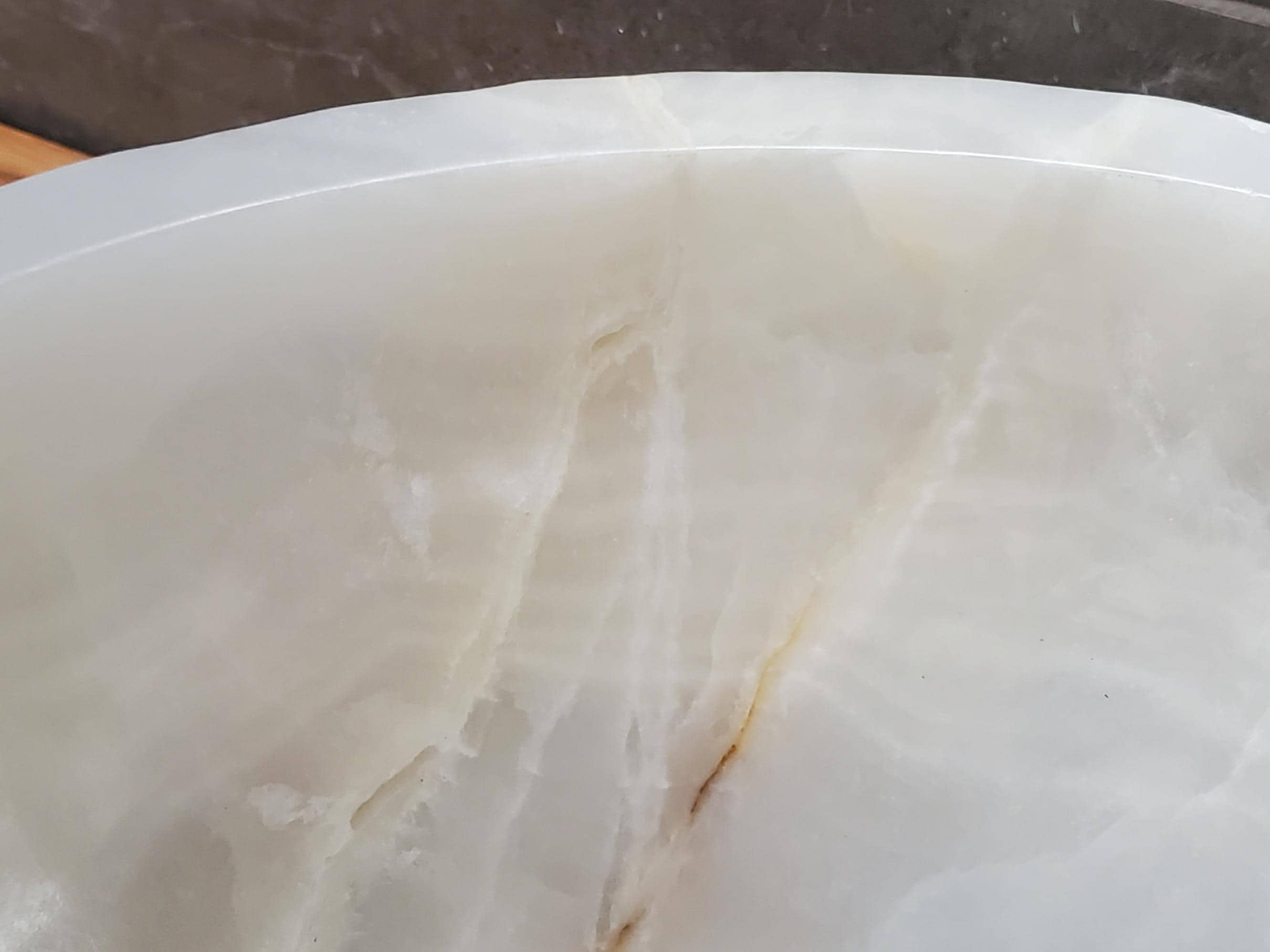 White Onyx Vessel Sink, 16x16 Inch Natural Stone Countertop Basin, Polished Luxury Vanity Sink, Spa Bathroom Decor Above Counter sink Bathroom Décor beige tan taupe hand basin bowl handmade powder room Home design trends luxury bathroom Marble Onix Rock modern contemporary natural stone sink plumbing fixture Rectangle Vessel Tan Rustic Onyx Vessel Sinks Translucent Polish