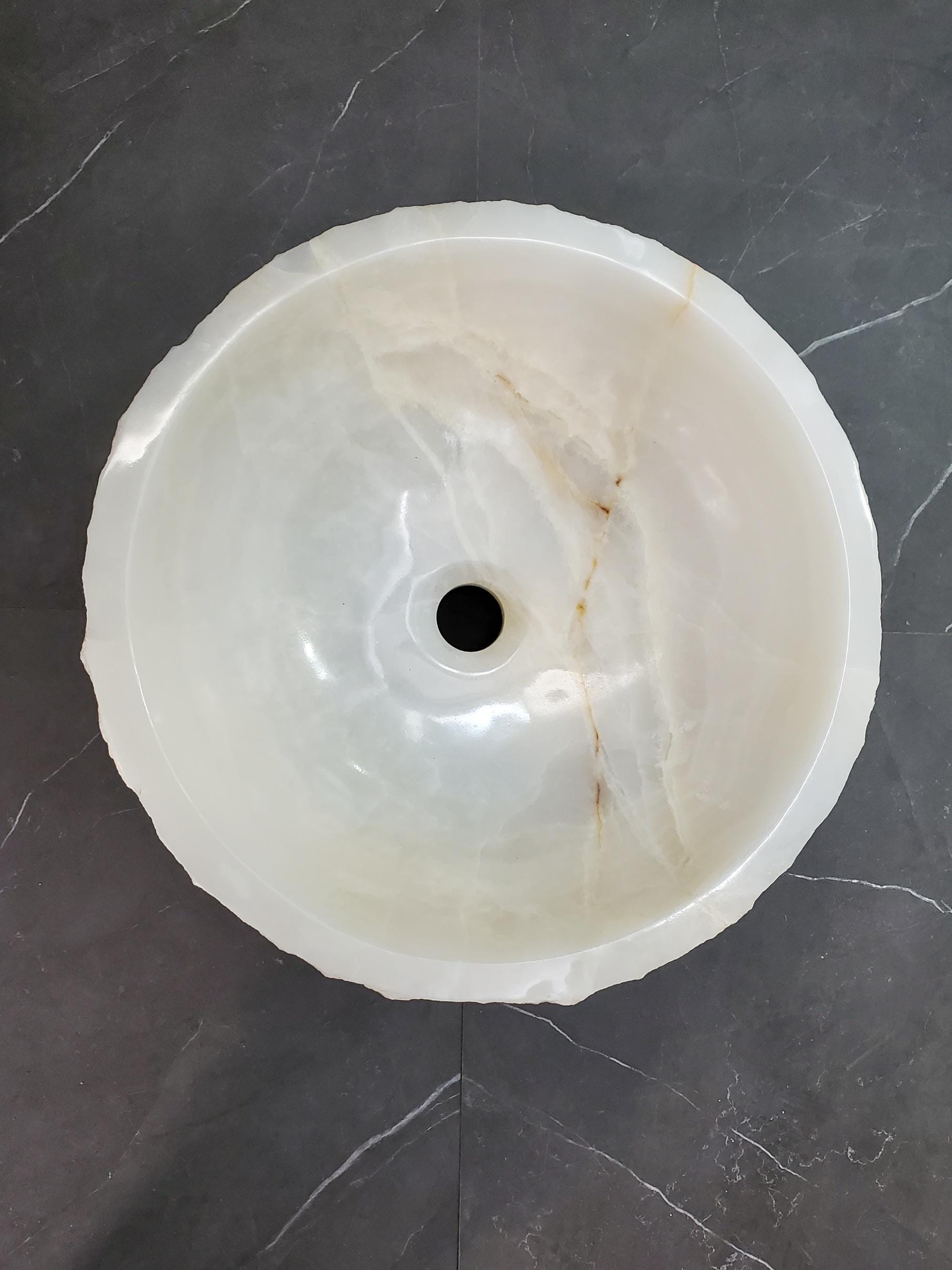 White Onyx Vessel Sink, 16x16 Inch Natural Stone Countertop Basin, Polished Luxury Vanity Sink, Spa Bathroom Decor Above Counter sink Bathroom Décor beige tan taupe hand basin bowl handmade powder room Home design trends luxury bathroom Marble Onix Rock modern contemporary natural stone sink plumbing fixture Rectangle Vessel Tan Rustic Onyx Vessel Sinks Translucent Polish