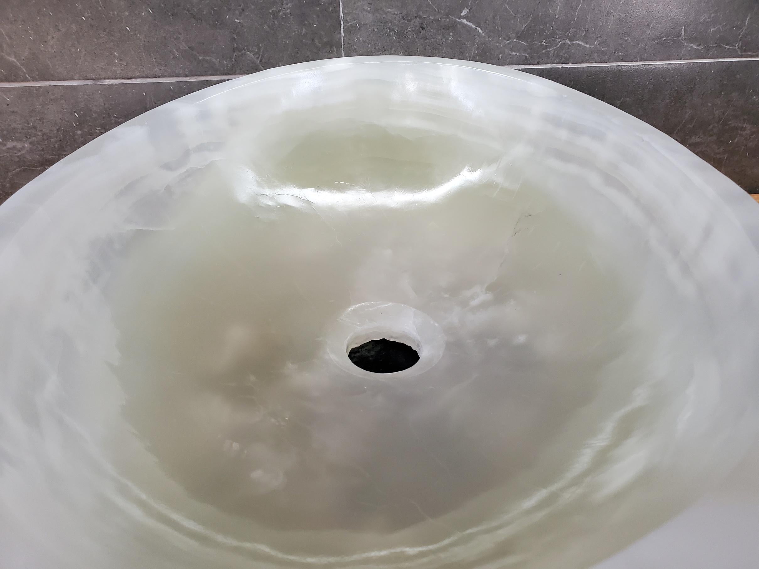 Green White Onyx Marble Vessel Sink, Natural Stone Vanity Basin, Polished Bathroom Countertop Sink, Spa Decor 17x13 Inch Above Counter sink Bathroom Décor beige tan taupe hand basin bowl handmade powder room Home design trends luxury bathroom Marble Onix Rock modern contemporary natural stone sink plumbing fixture Rectangle Vessel Tan Rustic Onyx Vessel Sinks Translucent Polish