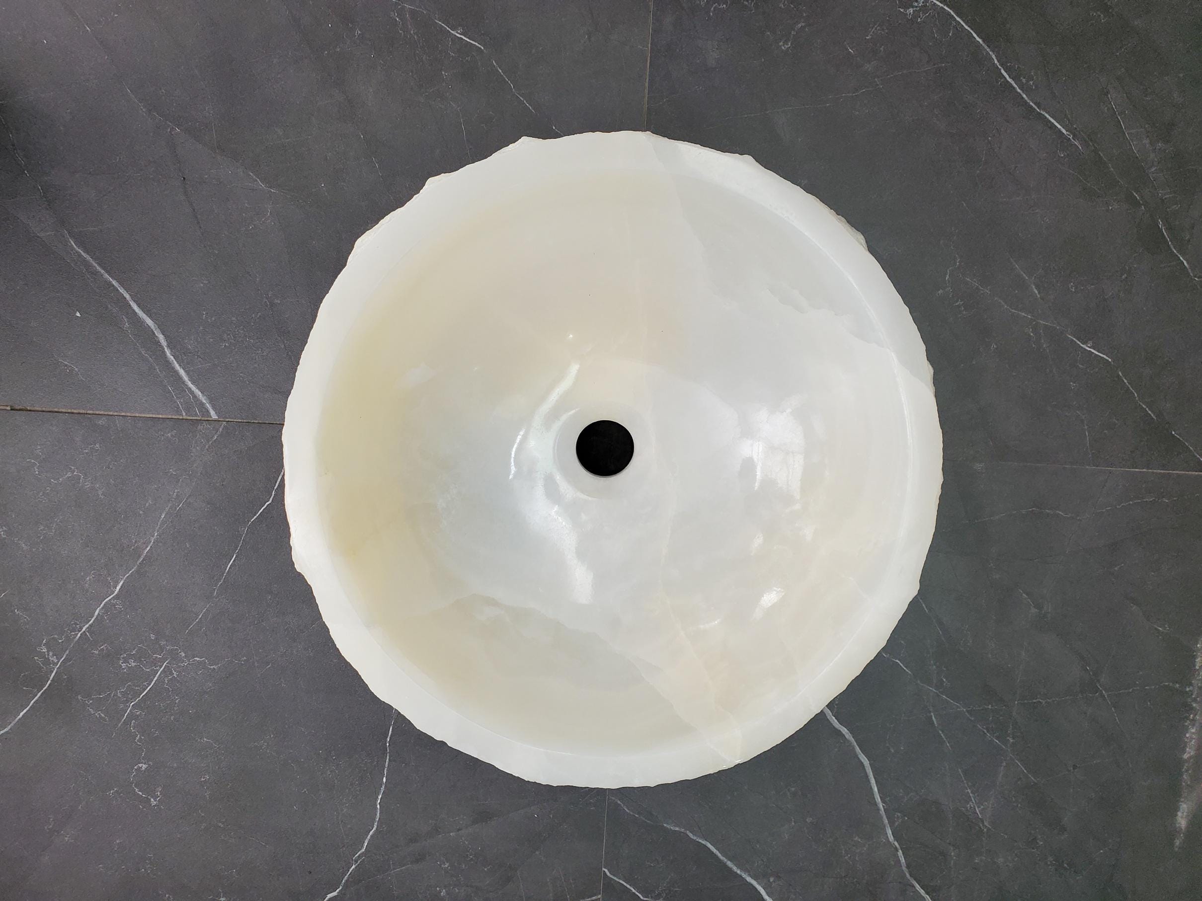White Onyx Vessel Sink, Natural Stone Vanity Basin, Polished Bathroom Countertop Sink, Spa Decor 15x15 Inch Above Counter sink Bathroom Décor beige tan taupe hand basin bowl handmade powder room Home design trends luxury bathroom Marble Onix Rock modern contemporary natural stone sink plumbing fixture Rectangle Vessel Tan Rustic Onyx Vessel Sinks Translucent Polish