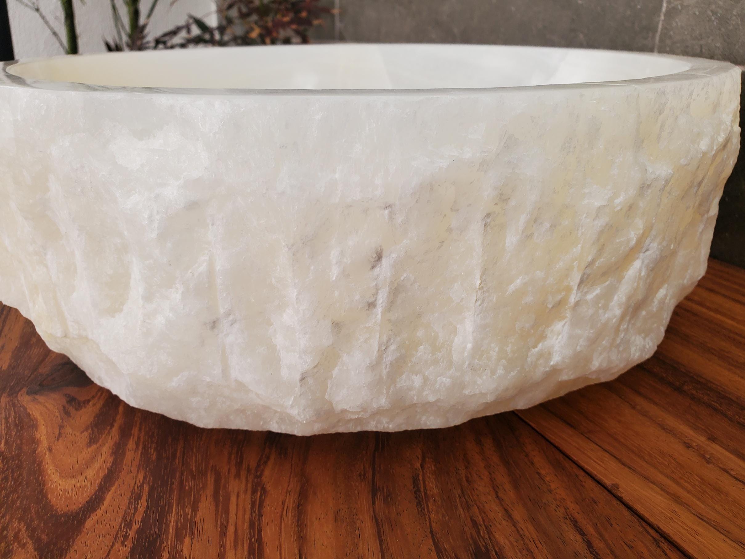 White Onyx Vessel Sink, Natural Stone Vanity Basin, Polished Bathroom Countertop Sink, Spa Decor 15x15 Inch Above Counter sink Bathroom Décor beige tan taupe hand basin bowl handmade powder room Home design trends luxury bathroom Marble Onix Rock modern contemporary natural stone sink plumbing fixture Rectangle Vessel Tan Rustic Onyx Vessel Sinks Translucent Polish