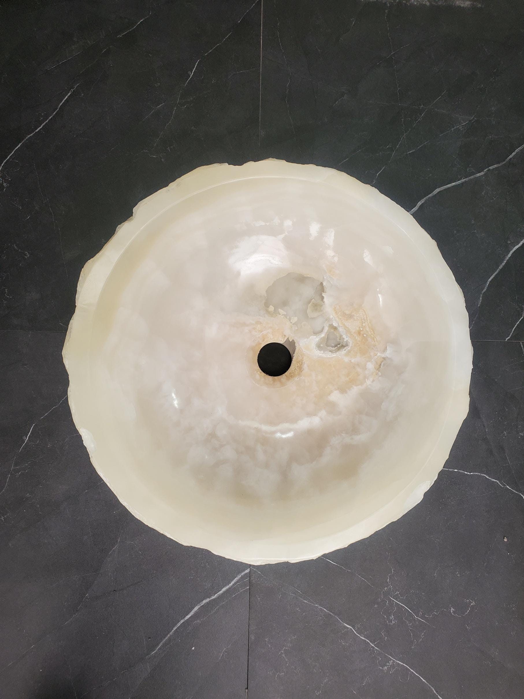 White Onyx Vessel Sink, 16x16 Inch Natural Stone Countertop Basin, Polished Luxury Vanity Sink, Spa Bathroom Decor Above Counter sink Bathroom Décor beige tan taupe hand basin bowl handmade powder room Home design trends luxury bathroom Marble Onix Rock modern contemporary natural stone sink plumbing fixture Rectangle Vessel Tan Rustic Onyx Vessel Sinks Translucent Polish