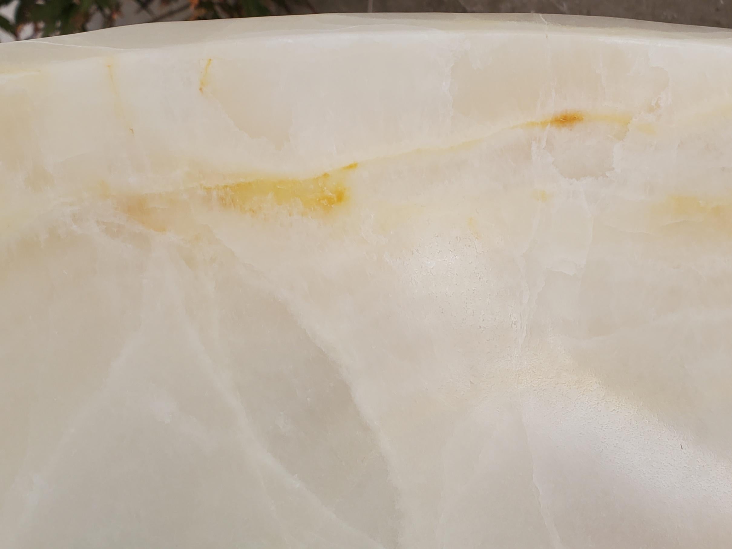 White Onyx Vessel Sink, Natural Stone Vanity Basin, Polished Bathroom Countertop Sink, Spa Decor 15x15 Inch Above Counter sink Bathroom Décor beige tan taupe hand basin bowl handmade powder room Home design trends luxury bathroom Marble Onix Rock modern contemporary natural stone sink plumbing fixture Rectangle Vessel Tan Rustic Onyx Vessel Sinks Translucent Polish