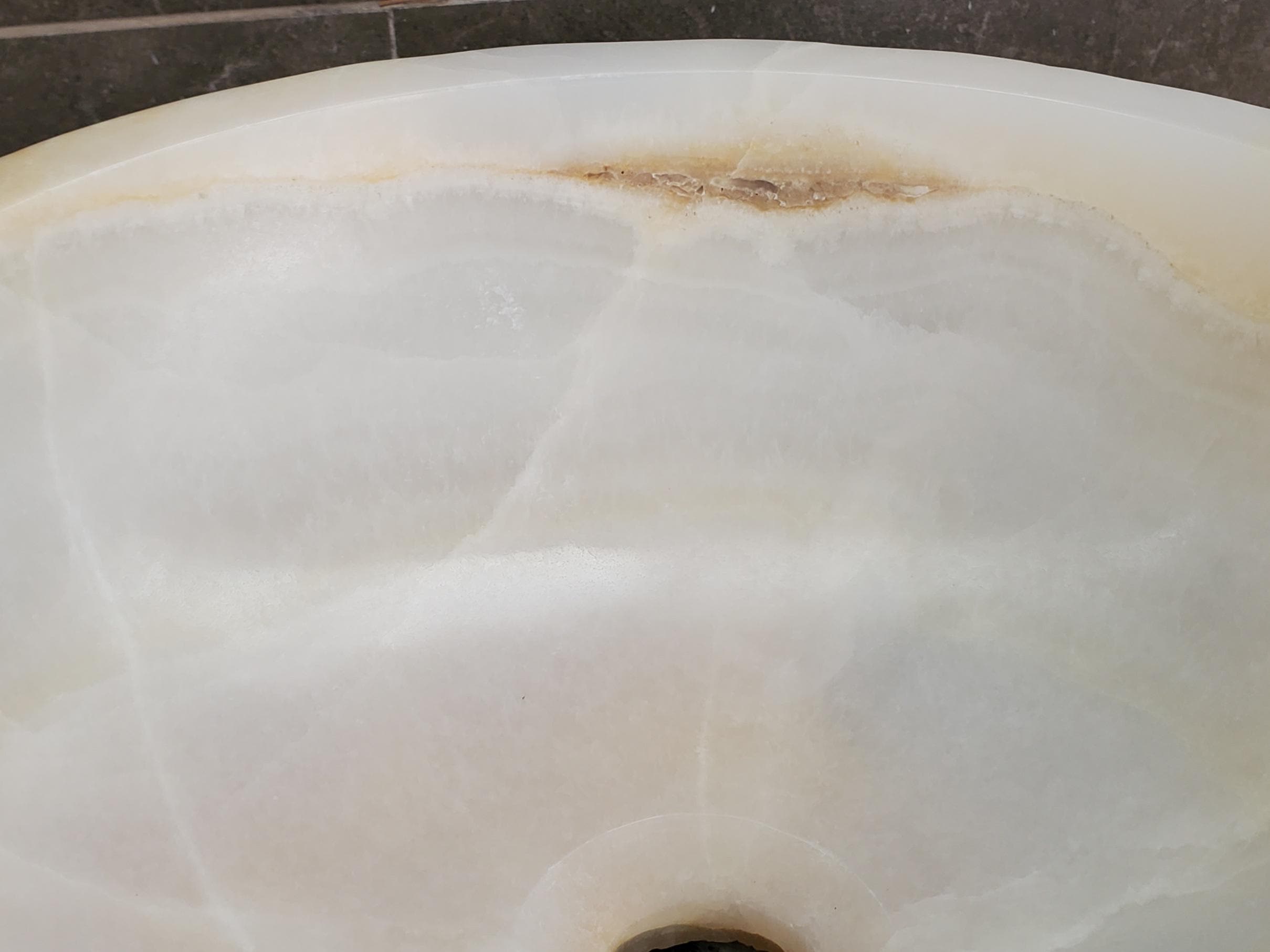 White Onyx Vessel Sink, Natural Stone Vanity Basin, Polished Bathroom Countertop Sink, Spa Decor 15x15 Inch Above Counter sink Bathroom Décor beige tan taupe hand basin bowl handmade powder room Home design trends luxury bathroom Marble Onix Rock modern contemporary natural stone sink plumbing fixture Rectangle Vessel Tan Rustic Onyx Vessel Sinks Translucent Polish