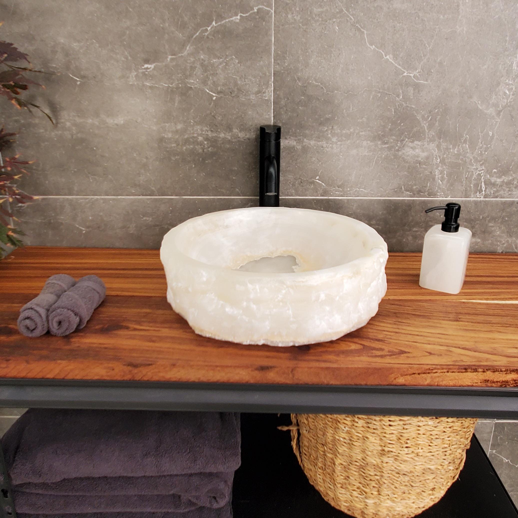 White Onyx Marble Vessel Sink, 15x15 Inch Natural Stone Countertop Basin, Polished Luxury Vanity Sink, Spa Bathroom Decor Above Counter sink Bathroom Décor beige tan taupe hand basin bowl handmade powder room Home design trends luxury bathroom Marble Onix Rock modern contemporary natural stone sink plumbing fixture Rectangle Vessel Tan Rustic Onyx Vessel Sinks Translucent Polish