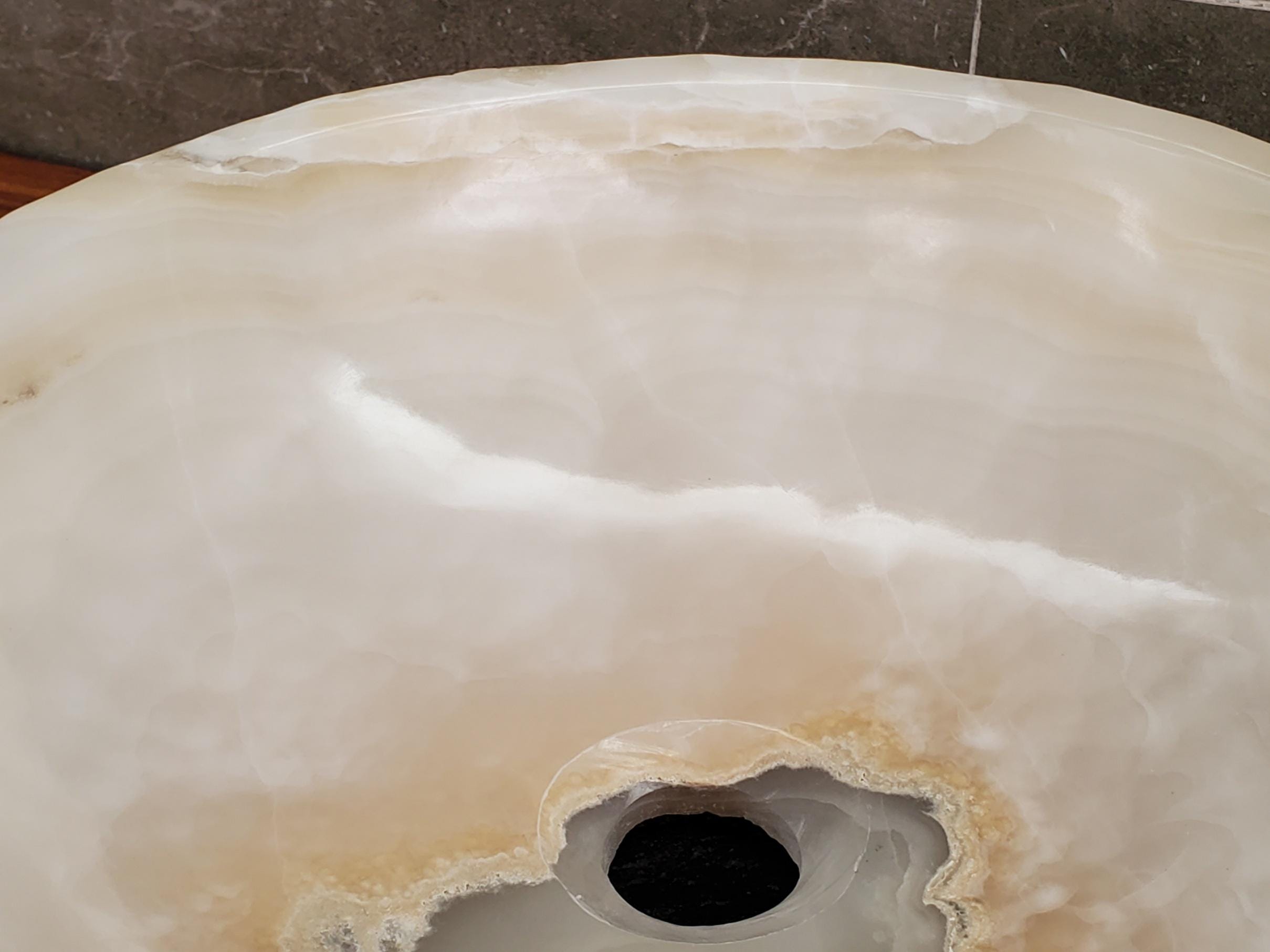 White Onyx Marble Vessel Sink, 15x15 Inch Natural Stone Countertop Basin, Polished Luxury Vanity Sink, Spa Bathroom Decor Above Counter sink Bathroom Décor beige tan taupe hand basin bowl handmade powder room Home design trends luxury bathroom Marble Onix Rock modern contemporary natural stone sink plumbing fixture Rectangle Vessel Tan Rustic Onyx Vessel Sinks Translucent Polish