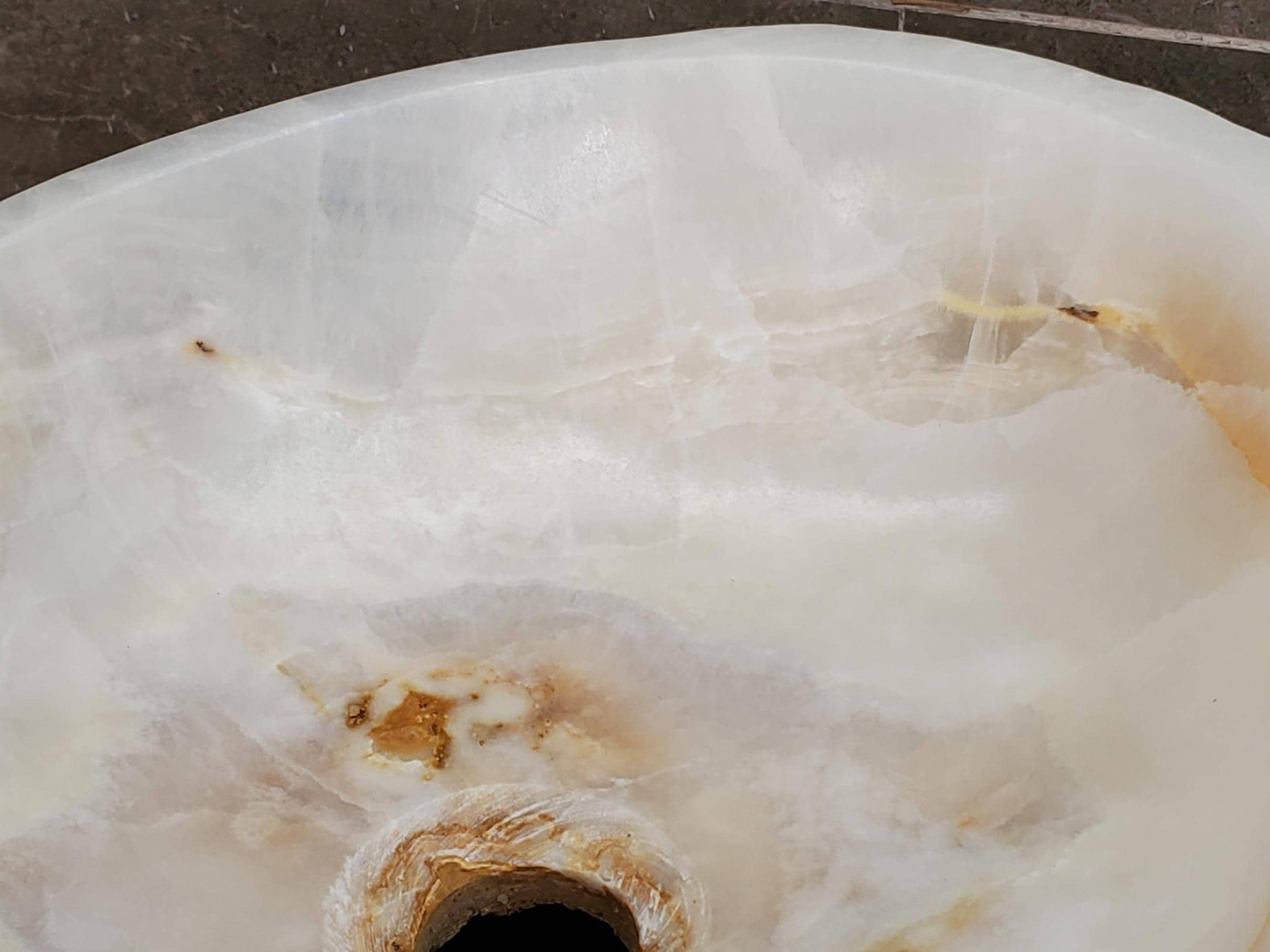 White Onyx Marble Vessel Sink, 16x12.5 Inch Natural Stone Countertop Basin, Polished Luxury Vanity Sink, Spa Bathroom Decor Above Counter sink Bathroom Décor beige tan taupe hand basin bowl handmade powder room Home design trends luxury bathroom Marble Onix Rock modern contemporary natural stone sink plumbing fixture Rectangle Vessel Tan Rustic Onyx Vessel Sinks Translucent Polish