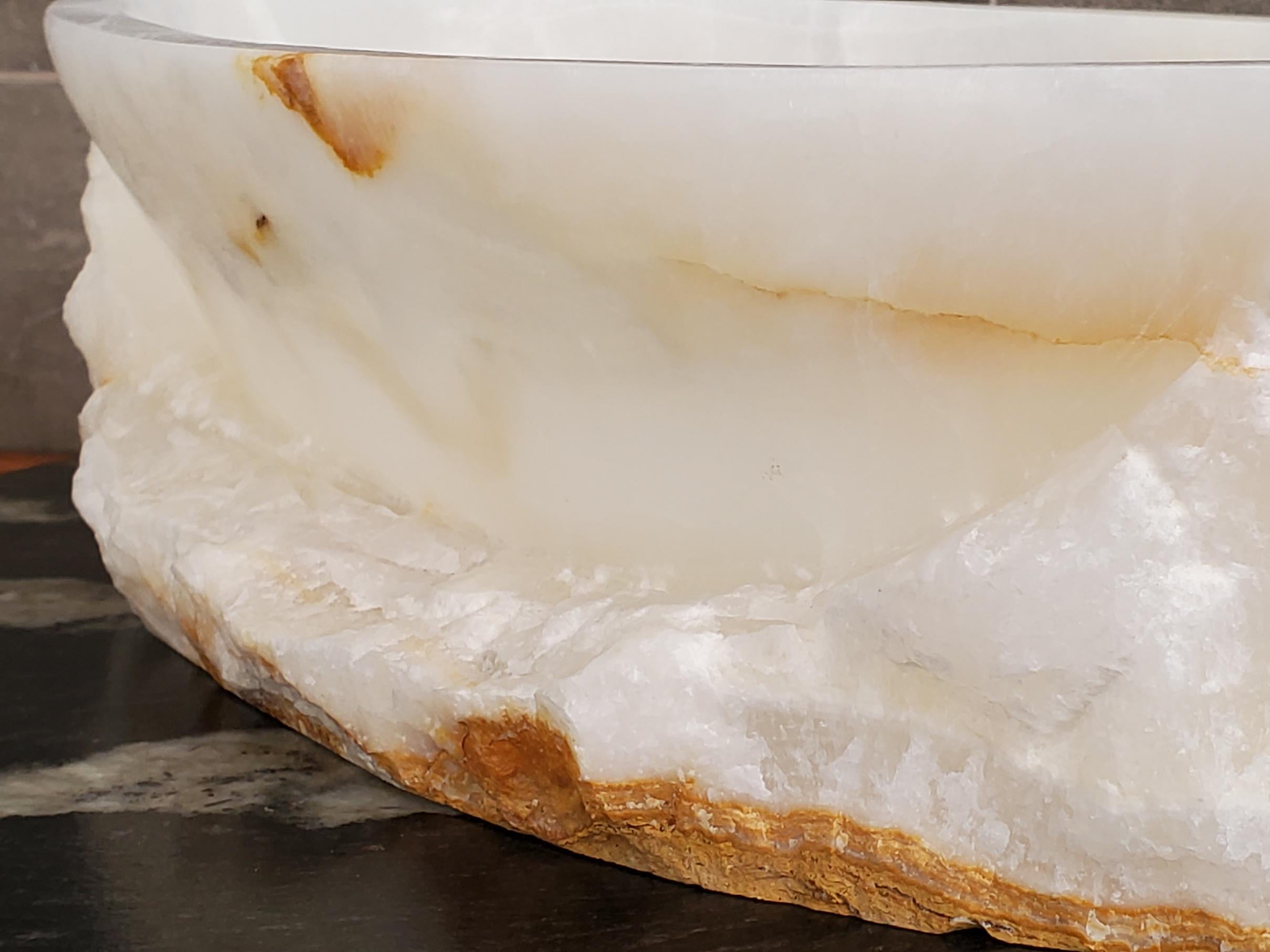 White Onyx Marble Vessel Sink, 16x12.5 Inch Natural Stone Countertop Basin, Polished Luxury Vanity Sink, Spa Bathroom Decor Above Counter sink Bathroom Décor beige tan taupe hand basin bowl handmade powder room Home design trends luxury bathroom Marble Onix Rock modern contemporary natural stone sink plumbing fixture Rectangle Vessel Tan Rustic Onyx Vessel Sinks Translucent Polish