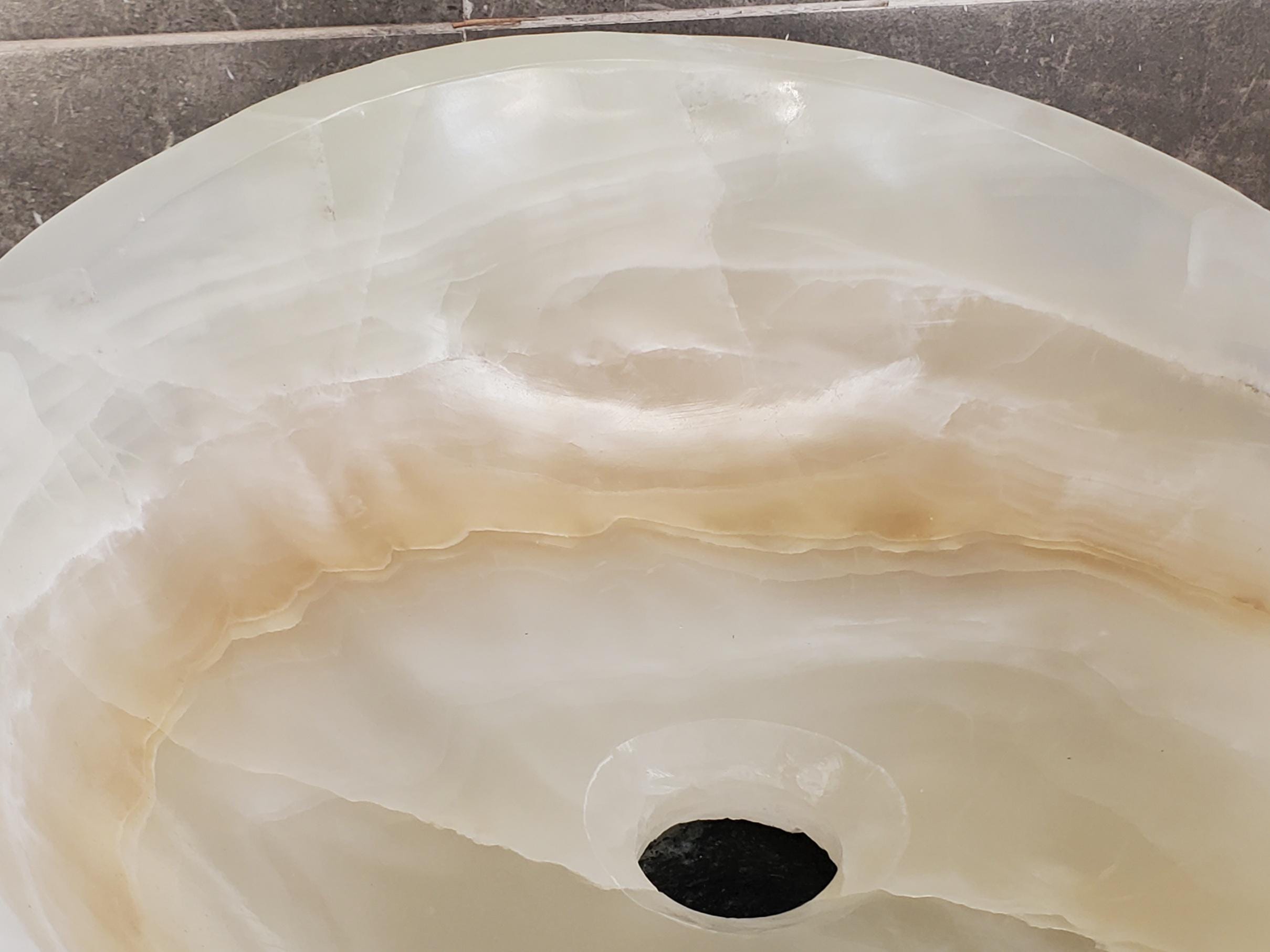 Beige Onyx Vessel Sink, 17x12.5 Inch Natural Stone Countertop Basin, Polished Luxury Vanity Sink, Spa Bathroom Decor Above Counter sink Bathroom Décor beige tan taupe hand basin bowl handmade powder room Home design trends luxury bathroom Marble Onix Rock modern contemporary natural stone sink plumbing fixture Rectangle Vessel Tan Rustic Onyx Vessel Sinks Translucent Polish