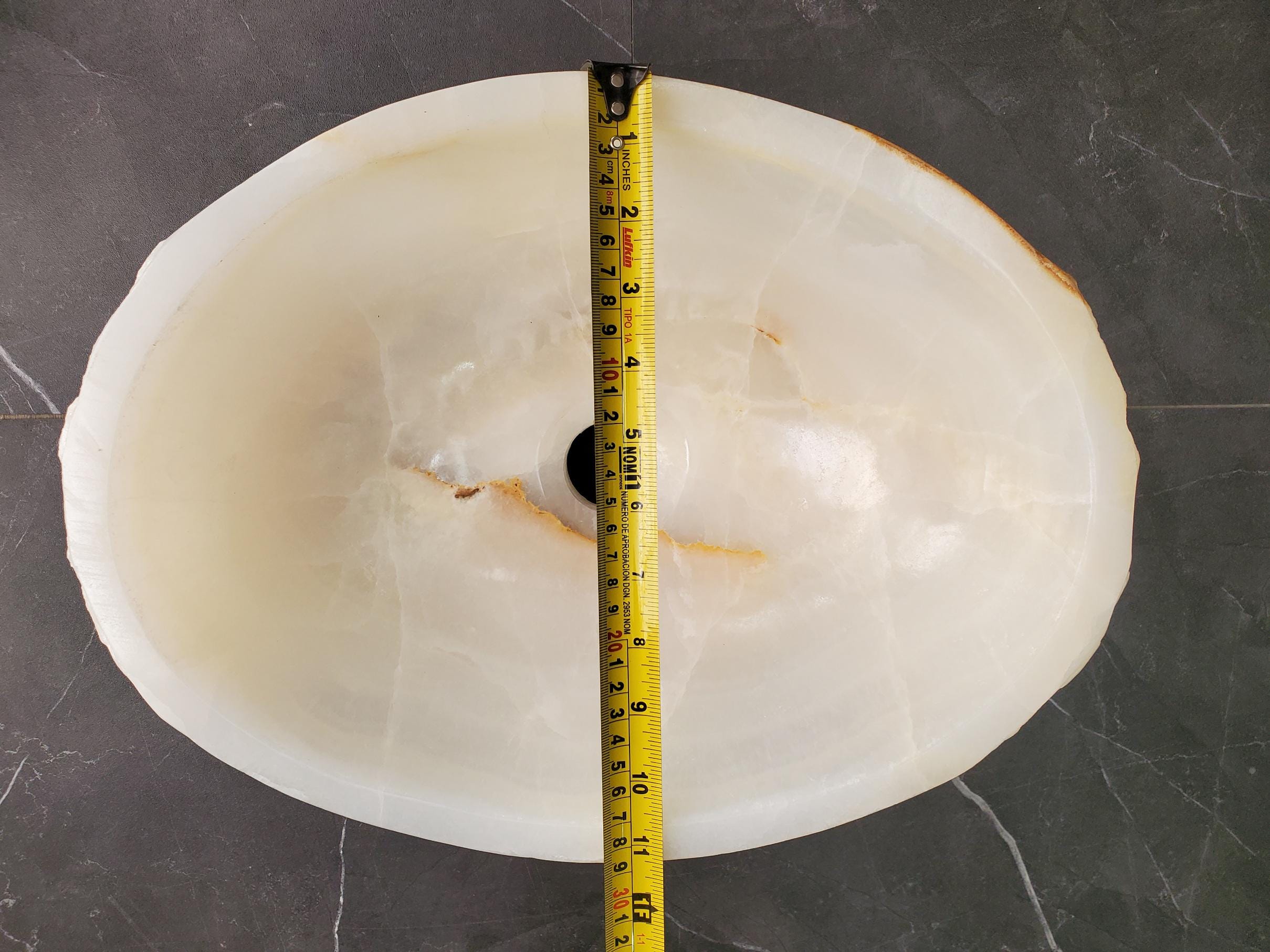 White Onyx Vessel Sink, Natural Stone Vanity Basin, Polished Bathroom Countertop Sink, Spa Decor 15x11.5 Inch Above Counter sink Bathroom Décor beige tan taupe hand basin bowl handmade powder room Home design trends luxury bathroom Marble Onix Rock modern contemporary natural stone sink plumbing fixture Rectangle Vessel Tan Rustic Onyx Vessel Sinks Translucent Polish
