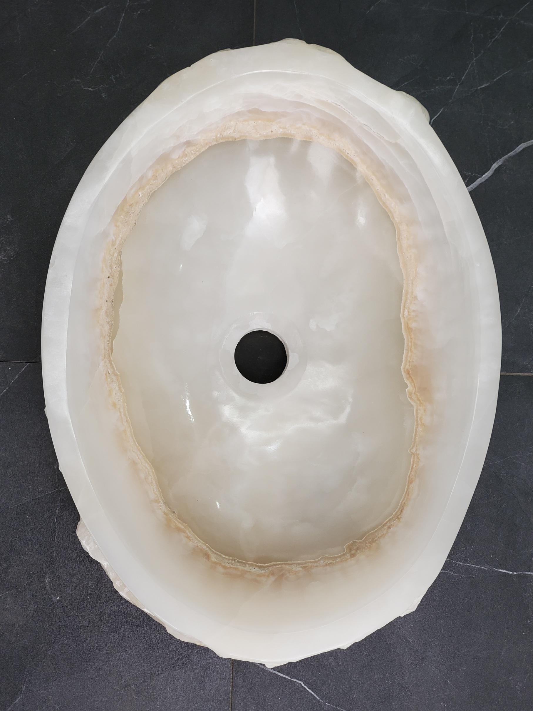 White Onyx Vessel Sink, 16.5x12.5 Inch Natural Stone Countertop Basin, Polished Luxury Vanity Sink, Spa Bathroom Decor Above Counter sink Bathroom Décor beige tan taupe hand basin bowl handmade powder room Home design trends luxury bathroom Marble Onix Rock modern contemporary natural stone sink plumbing fixture Rectangle Vessel Tan Rustic Onyx Vessel Sinks Translucent Polish