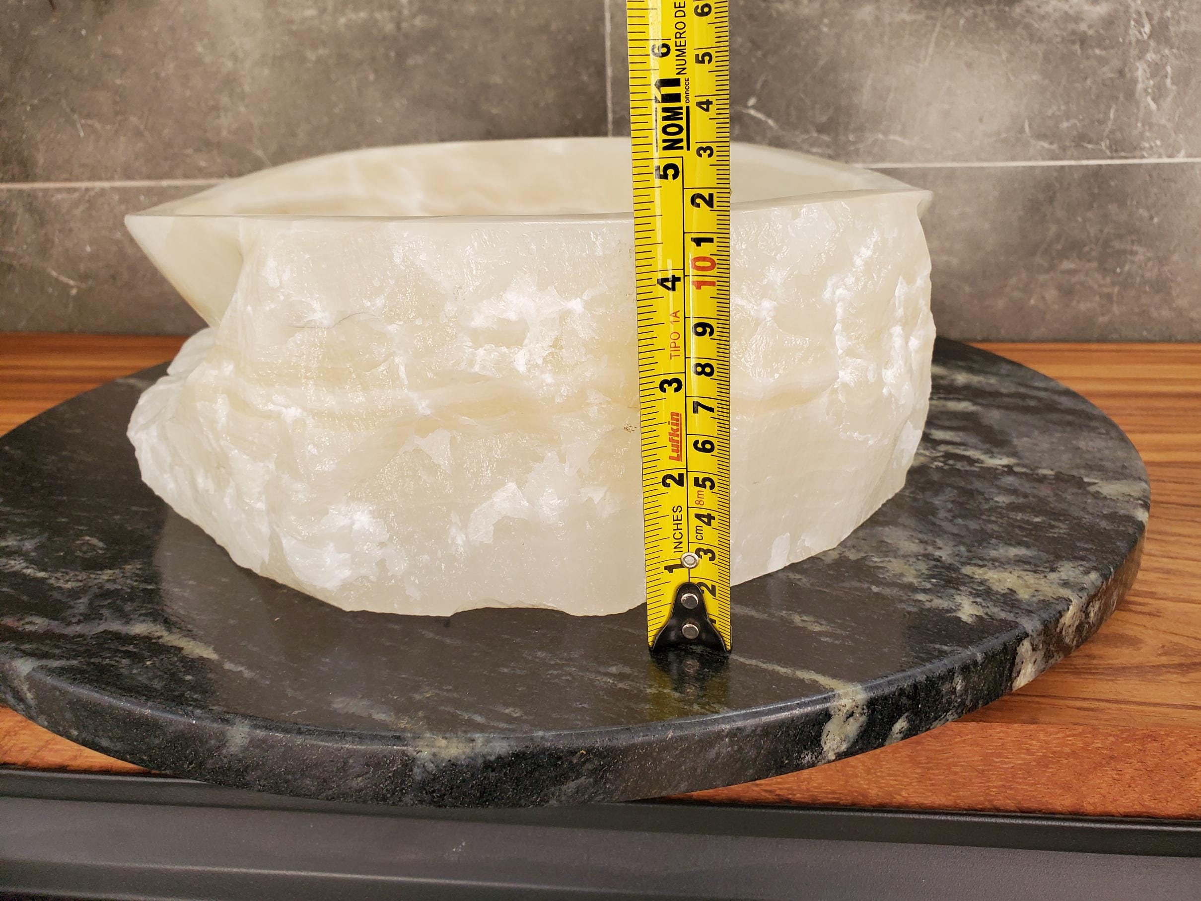 White Onyx Vessel Sink – Oval Natural Stone Countertop Sink, Polished Vanity Basin, Luxury Spa Bathroom Decor 16.5x12.5 Inch Above Counter sink Bathroom Décor beige tan taupe hand basin bowl handmade powder room Home design trends luxury bathroom Marble Onix Rock modern contemporary natural stone sink plumbing fixture Rectangle Vessel Tan Rustic Onyx Vessel Sinks Translucent Polish