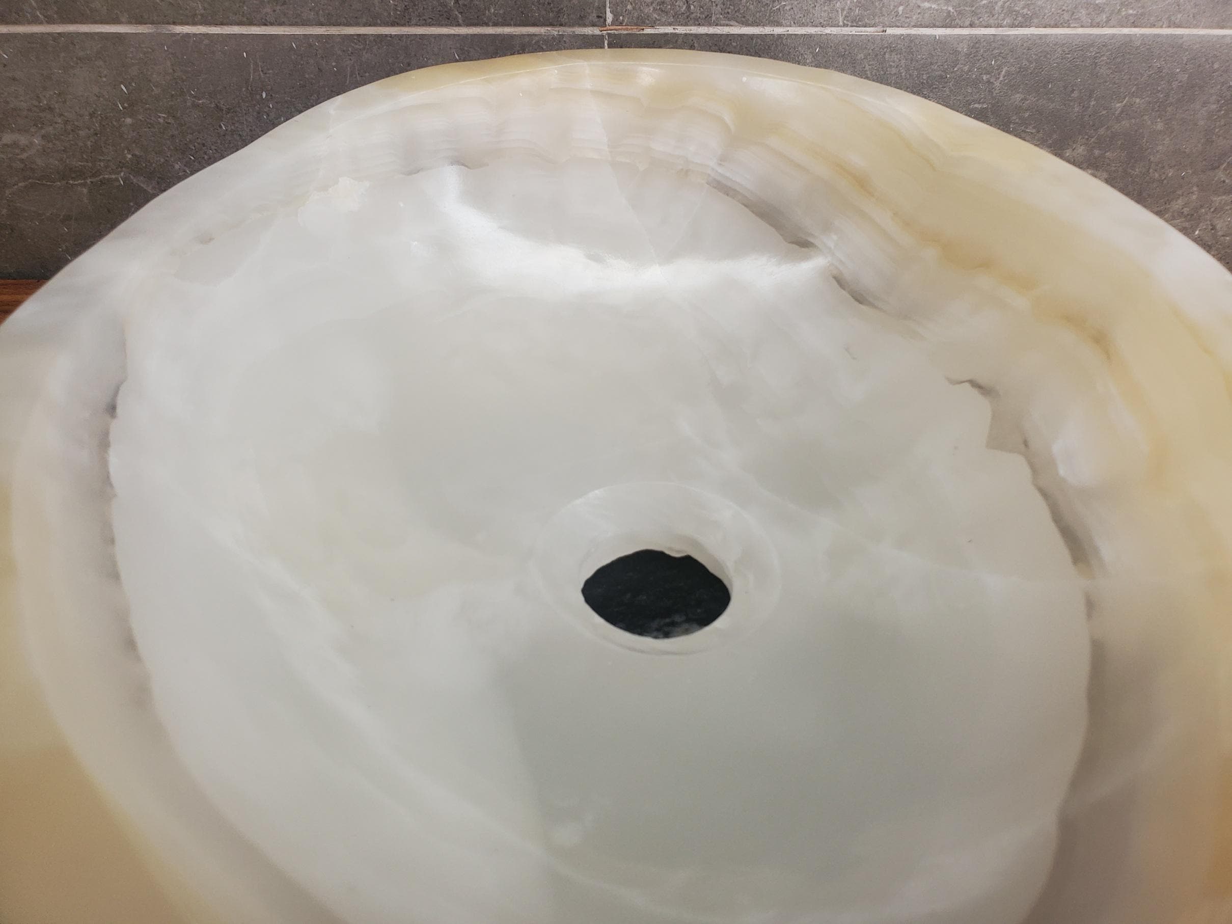 Cream Onyx Vessel Sink, 15x11.5 Inch Natural Stone Countertop Basin, Polished Luxury Vanity Sink, Spa Bathroom Decor Above Counter sink Bathroom Décor beige tan taupe hand basin bowl handmade powder room Home design trends luxury bathroom Marble Onix Rock modern contemporary natural stone sink plumbing fixture Rectangle Vessel Tan Rustic Onyx Vessel Sinks Translucent Polish