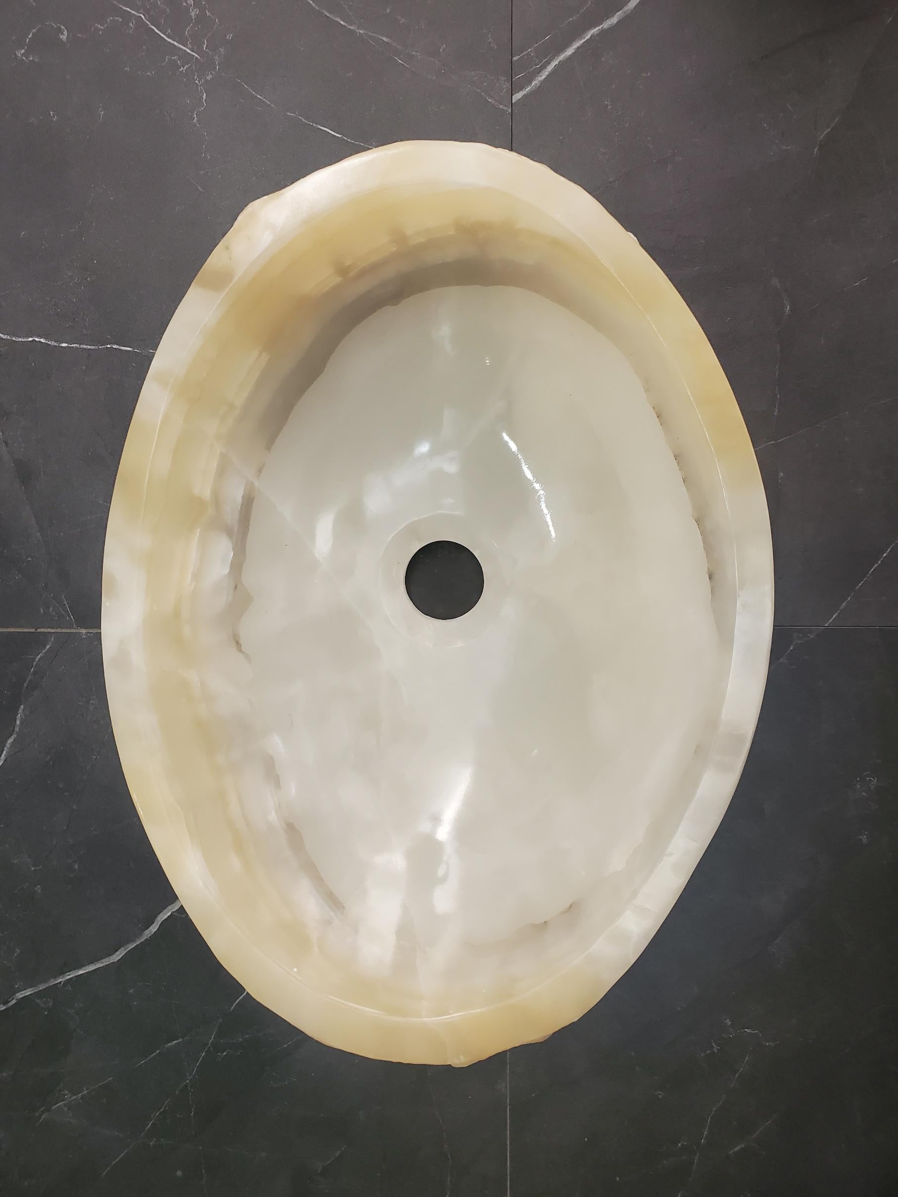 Cream Onyx Vessel Sink, 15x11.5 Inch Natural Stone Countertop Basin, Polished Luxury Vanity Sink, Spa Bathroom Decor Above Counter sink Bathroom Décor beige tan taupe hand basin bowl handmade powder room Home design trends luxury bathroom Marble Onix Rock modern contemporary natural stone sink plumbing fixture Rectangle Vessel Tan Rustic Onyx Vessel Sinks Translucent Polish