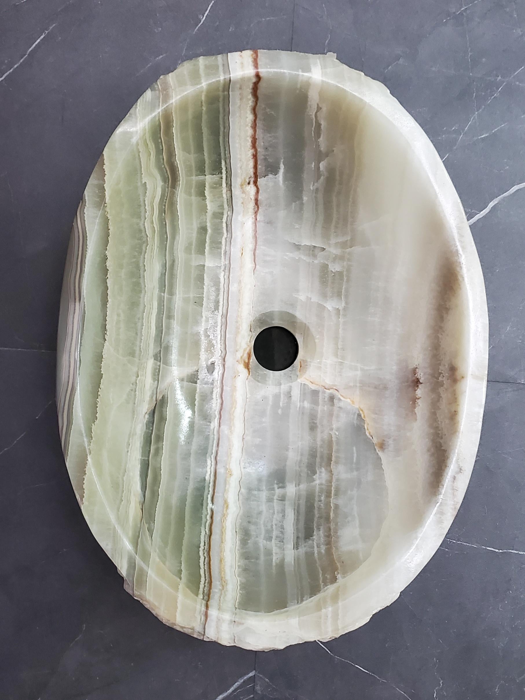Green Onyx Marble Vessel Sink, 18x13.5 Inch Natural Stone Countertop Basin, Polished Luxury Vanity Sink, Spa Bathroom Decor Above Counter sink Bathroom Décor beige tan taupe hand basin bowl handmade powder room Home design trends luxury bathroom Marble Onix Rock modern contemporary natural stone sink plumbing fixture Rectangle Vessel Tan Rustic Onyx Vessel Sinks Translucent Polish