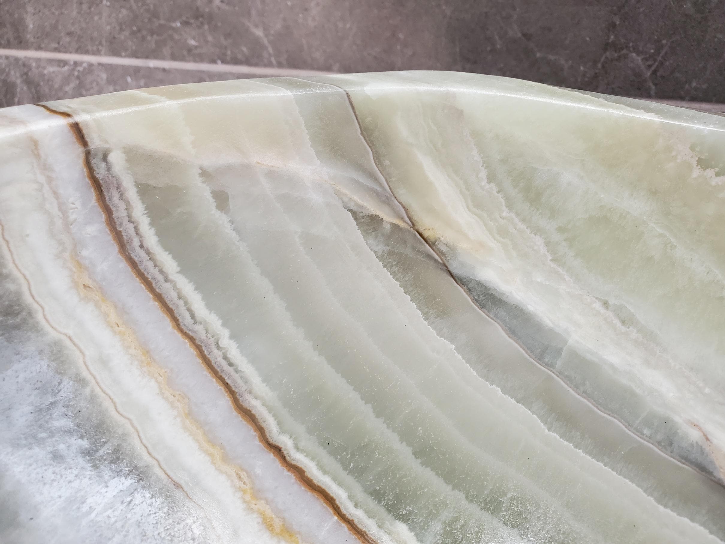 Green Onyx Marble Vessel Sink, 18x13.5 Inch Natural Stone Countertop Basin, Polished Luxury Vanity Sink, Spa Bathroom Decor Above Counter sink Bathroom Décor beige tan taupe hand basin bowl handmade powder room Home design trends luxury bathroom Marble Onix Rock modern contemporary natural stone sink plumbing fixture Rectangle Vessel Tan Rustic Onyx Vessel Sinks Translucent Polish