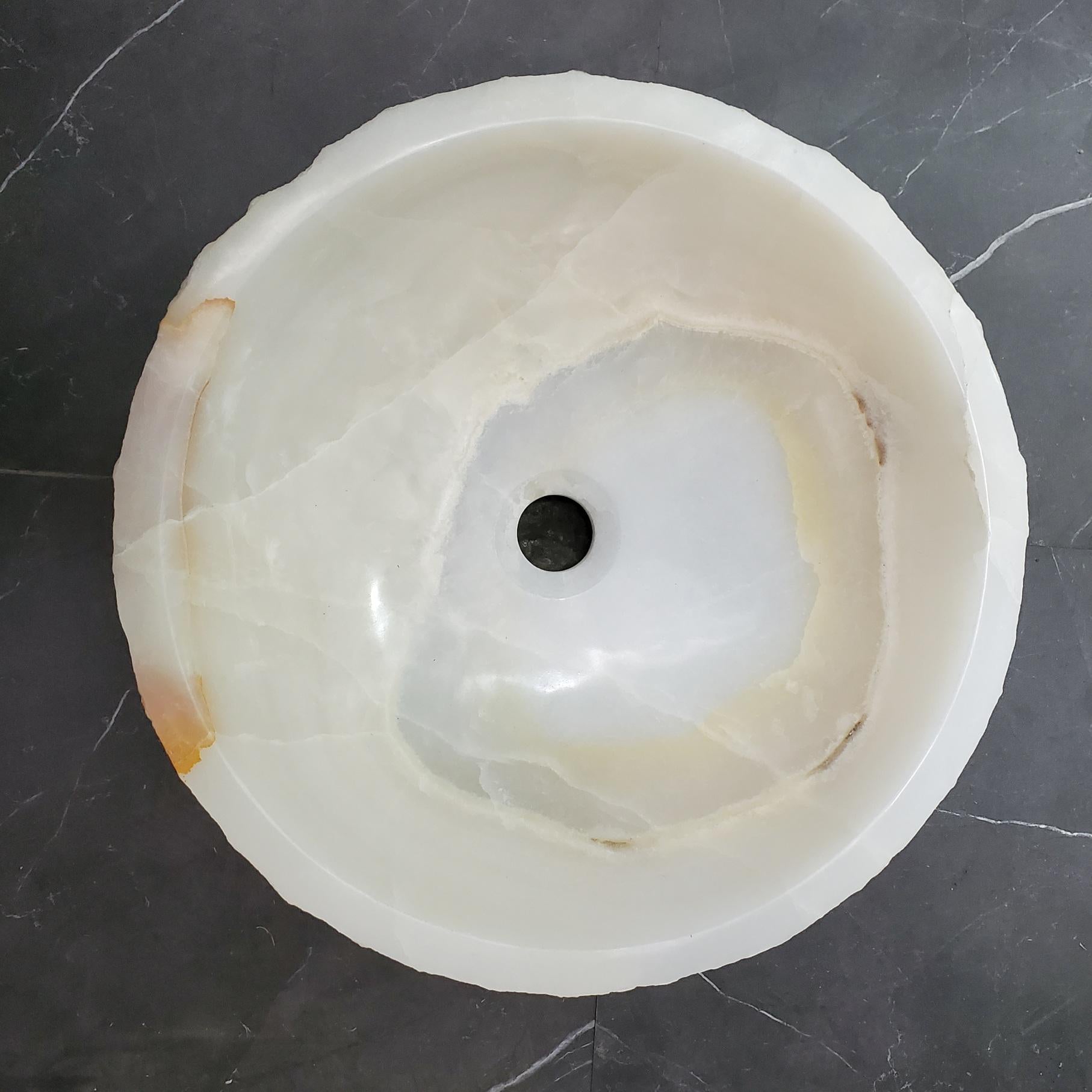 White Onyx Marble Vessel Sink, Natural Stone Vanity Basin, Polished Bathroom Countertop Sink, Spa Decor 16x16 Inch Above Counter sink Bathroom Décor beige tan taupe hand basin bowl handmade powder room Home design trends luxury bathroom Marble Onix Rock modern contemporary natural stone sink plumbing fixture Rectangle Vessel Tan Rustic Onyx Vessel Sinks Translucent Polish