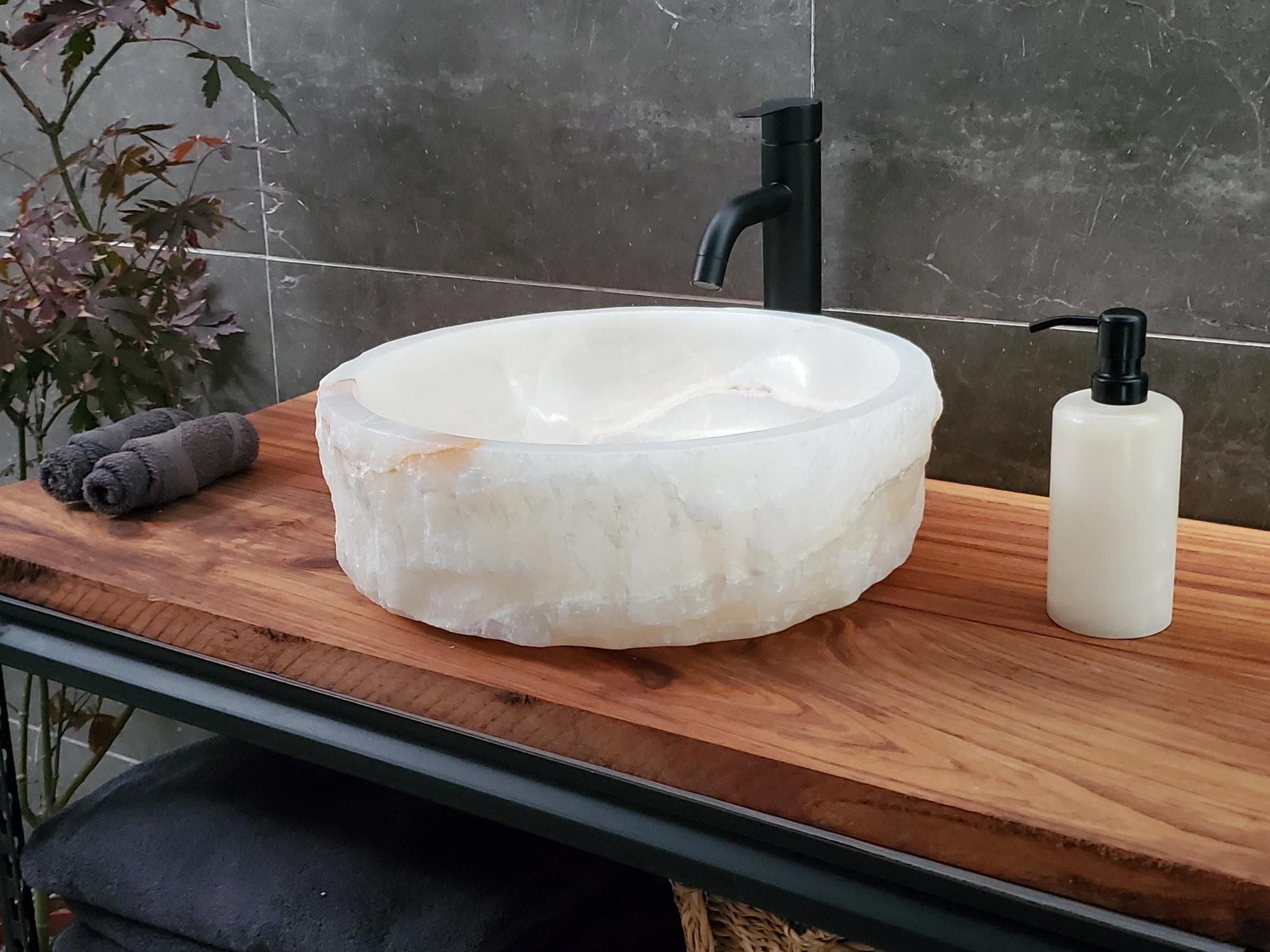 White Onyx Marble Vessel Sink, Natural Stone Vanity Basin, Polished Bathroom Countertop Sink, Spa Decor 16x16 Inch Above Counter sink Bathroom Décor beige tan taupe hand basin bowl handmade powder room Home design trends luxury bathroom Marble Onix Rock modern contemporary natural stone sink plumbing fixture Rectangle Vessel Tan Rustic Onyx Vessel Sinks Translucent Polish
