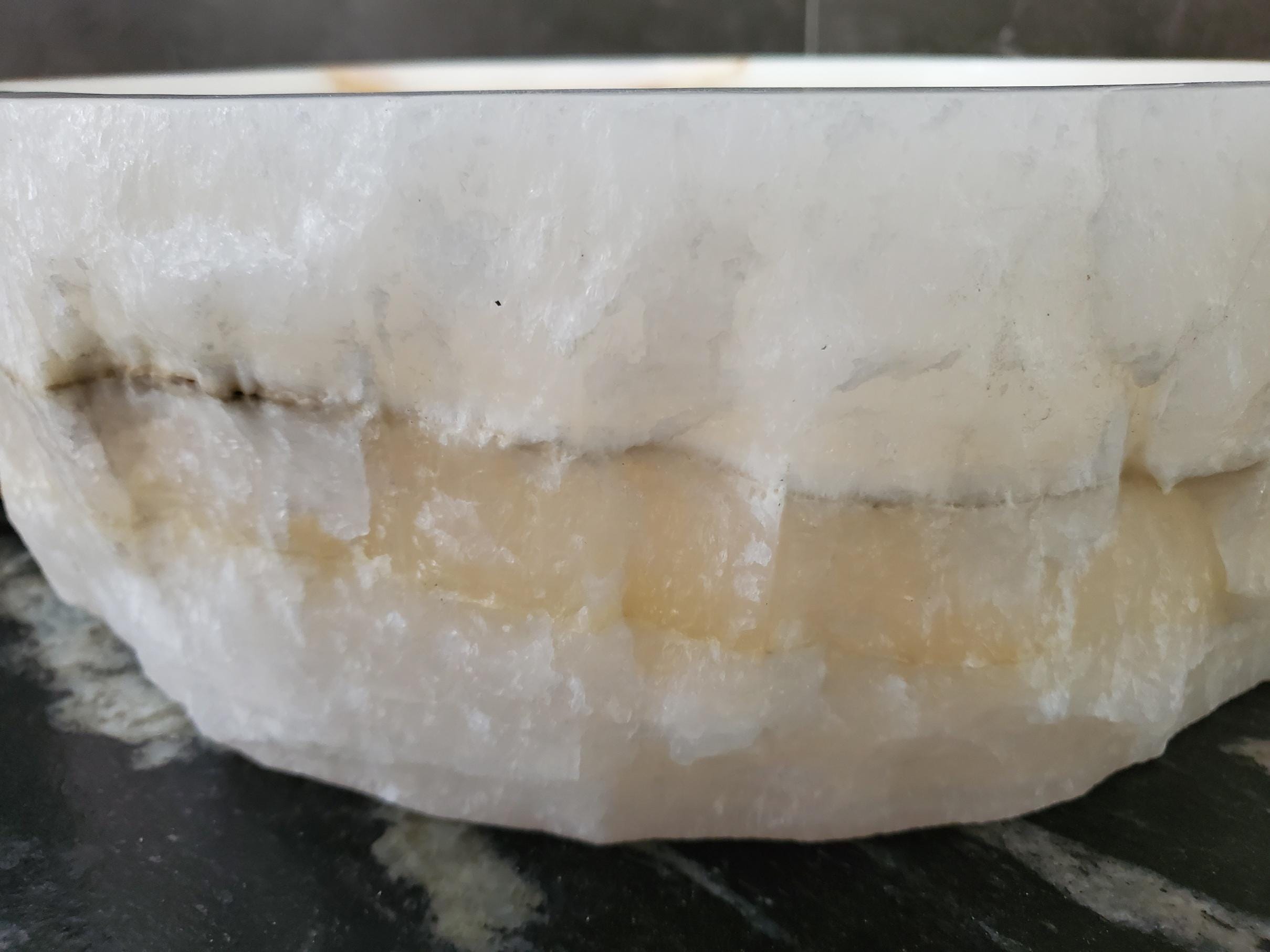 White Onyx Marble Vessel Sink, Natural Stone Vanity Basin, Polished Bathroom Countertop Sink, Spa Decor 16x16 Inch Above Counter sink Bathroom Décor beige tan taupe hand basin bowl handmade powder room Home design trends luxury bathroom Marble Onix Rock modern contemporary natural stone sink plumbing fixture Rectangle Vessel Tan Rustic Onyx Vessel Sinks Translucent Polish