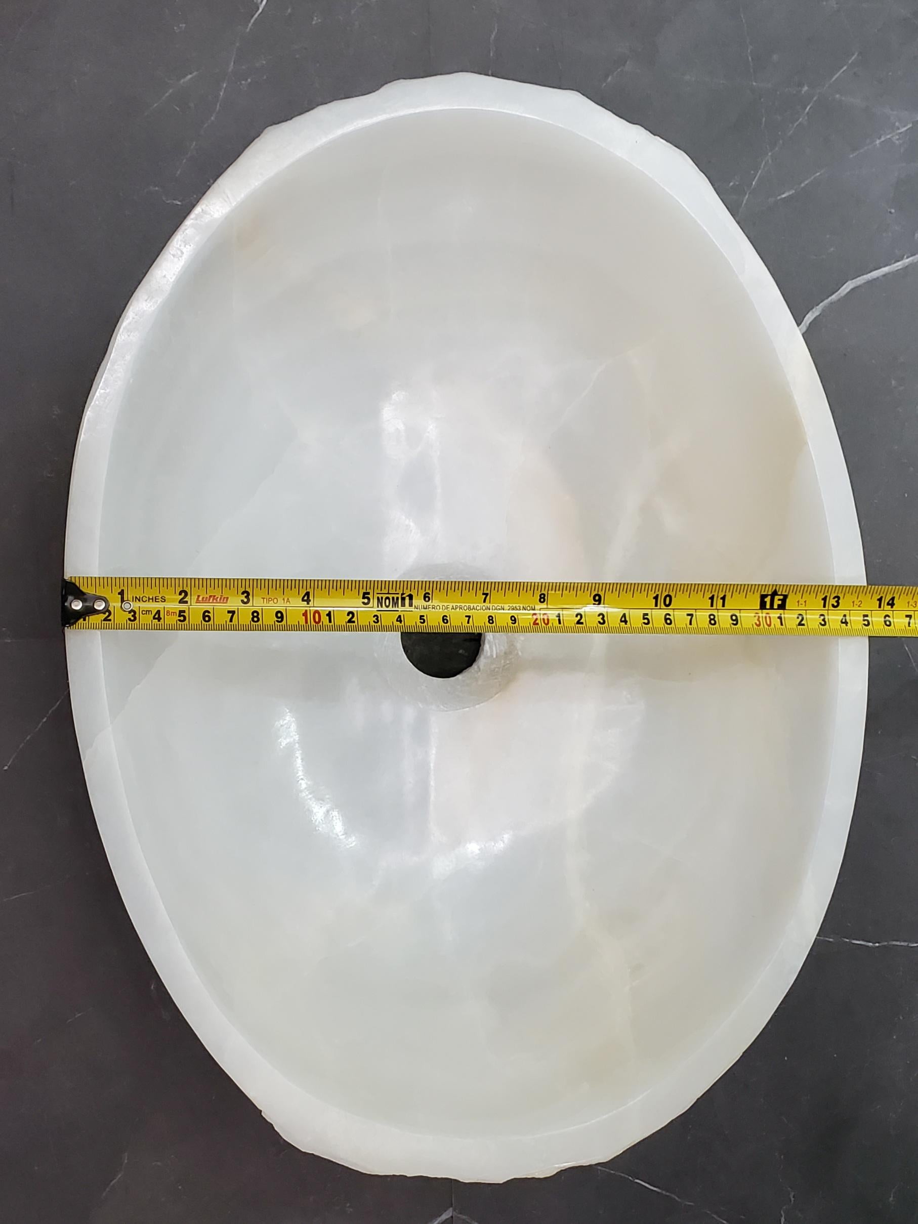 White Onyx Vessel Sink – Oval Natural Stone Countertop Sink, Polished Vanity Basin, Luxury Spa Bathroom Decor 18.5x13.5 Inch Above Counter sink Bathroom Décor beige tan taupe hand basin bowl handmade powder room Home design trends luxury bathroom Marble Onix Rock modern contemporary natural stone sink plumbing fixture Rectangle Vessel Tan Rustic Onyx Vessel Sinks Translucent Polish