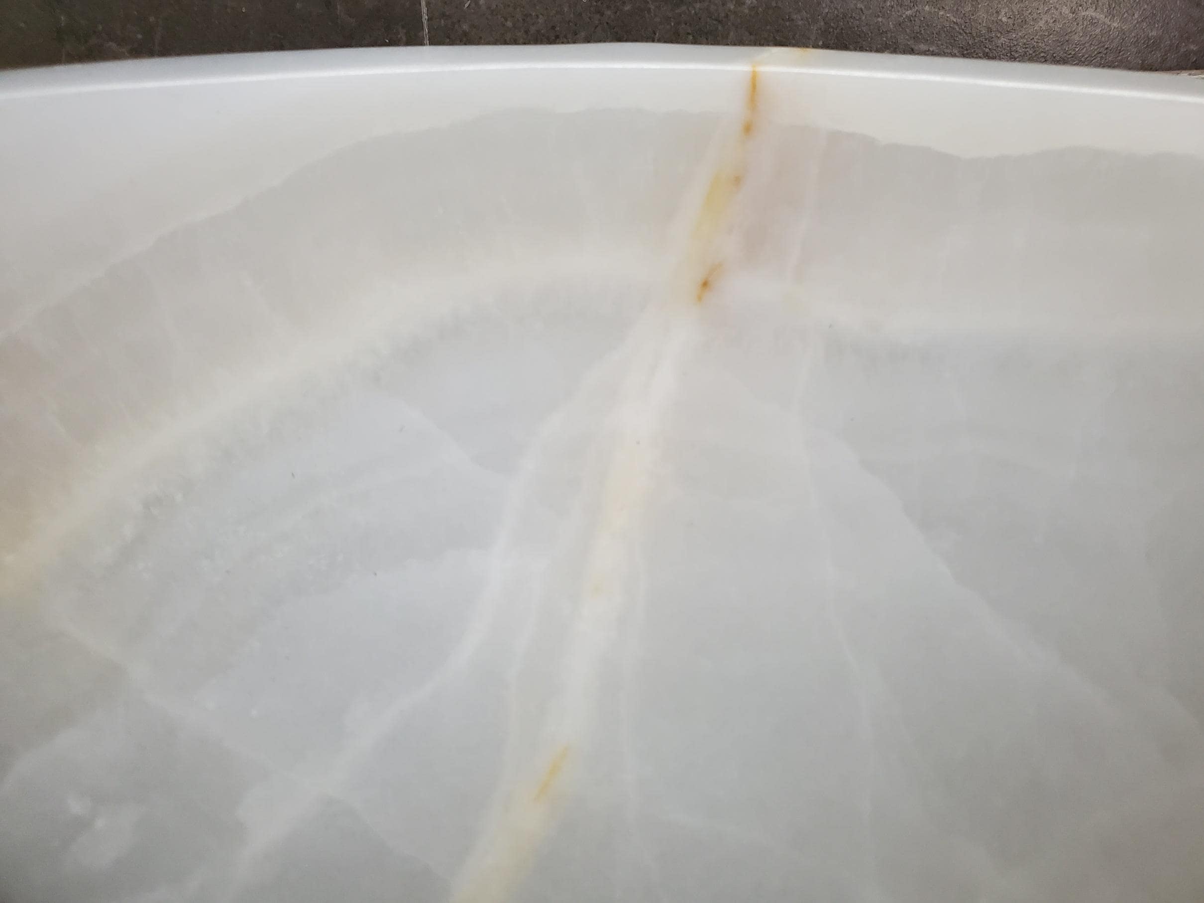 White Onyx Vessel Sink – Round Natural Stone Countertop Sink, Polished Vanity Basin, Luxury Spa Bathroom Decor 15.8x15.8 Inch Above Counter sink Bathroom Décor beige tan taupe hand basin bowl handmade powder room Home design trends luxury bathroom Marble Onix Rock modern contemporary natural stone sink plumbing fixture Rectangle Vessel Tan Rustic Onyx Vessel Sinks Translucent Polish