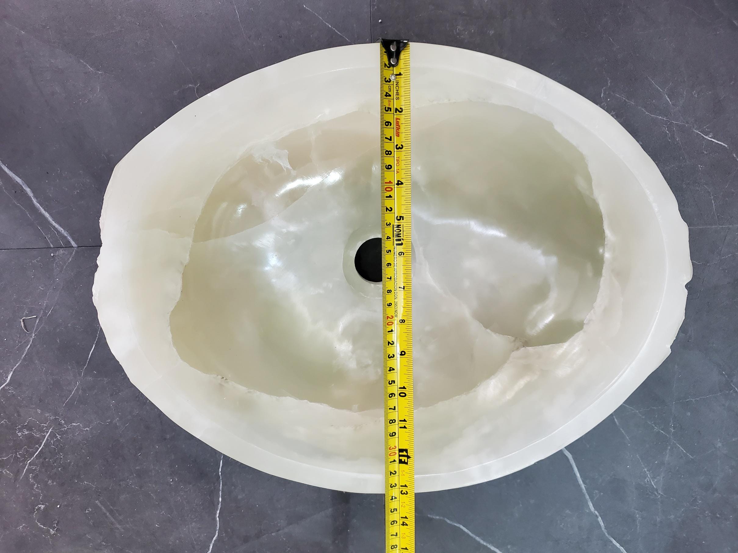 Green Onyx Vessel Sink, 17x13 Inch Natural Stone Countertop Basin, Polished Luxury Vanity Sink, Spa Bathroom Decor Above Counter sink Bathroom Décor beige tan taupe hand basin bowl handmade powder room Home design trends luxury bathroom Marble Onix Rock modern contemporary natural stone sink plumbing fixture Rectangle Vessel Tan Rustic Onyx Vessel Sinks Translucent Polish