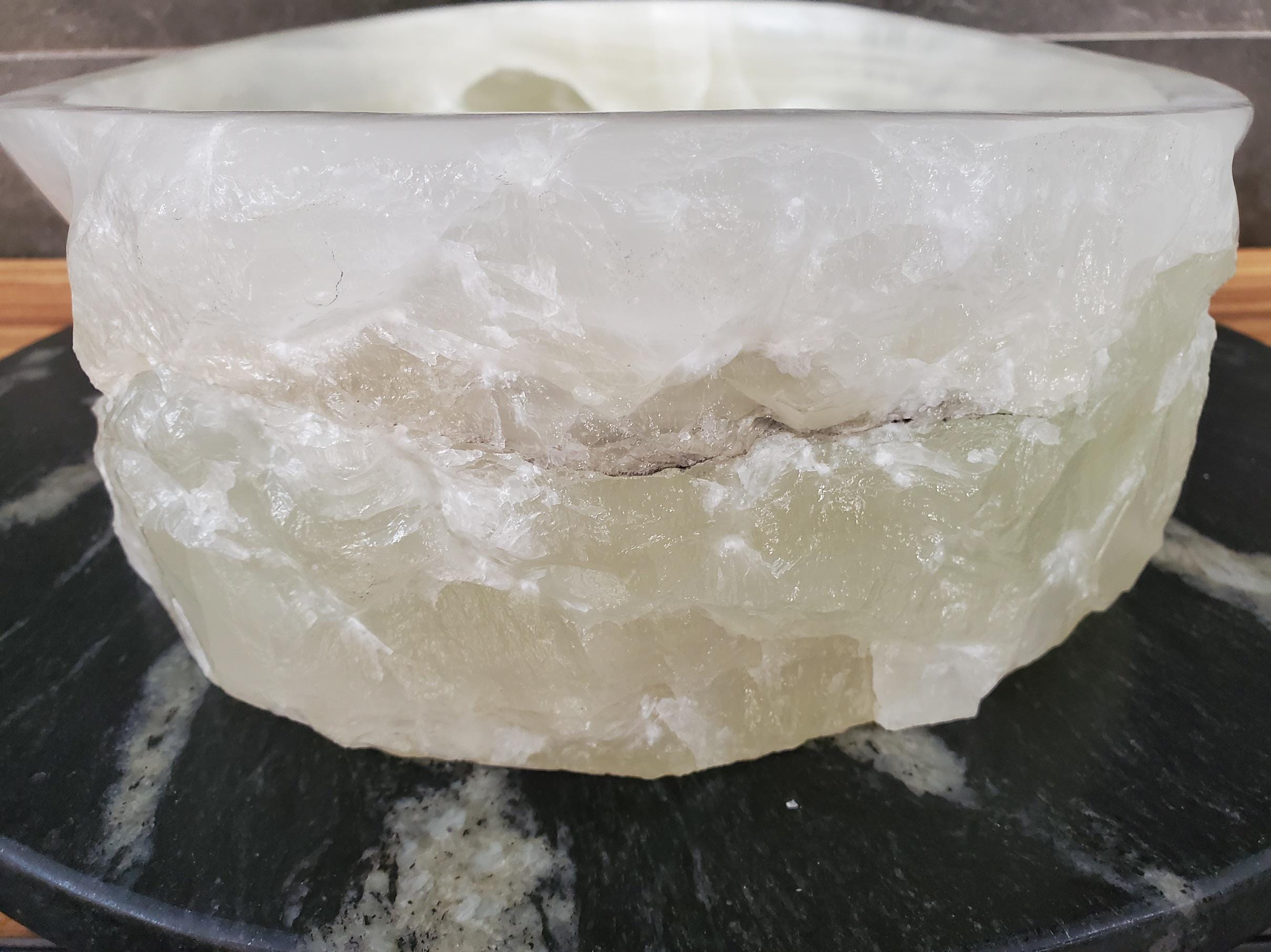 Green Onyx Vessel Sink, 17x13 Inch Natural Stone Countertop Basin, Polished Luxury Vanity Sink, Spa Bathroom Decor Above Counter sink Bathroom Décor beige tan taupe hand basin bowl handmade powder room Home design trends luxury bathroom Marble Onix Rock modern contemporary natural stone sink plumbing fixture Rectangle Vessel Tan Rustic Onyx Vessel Sinks Translucent Polish