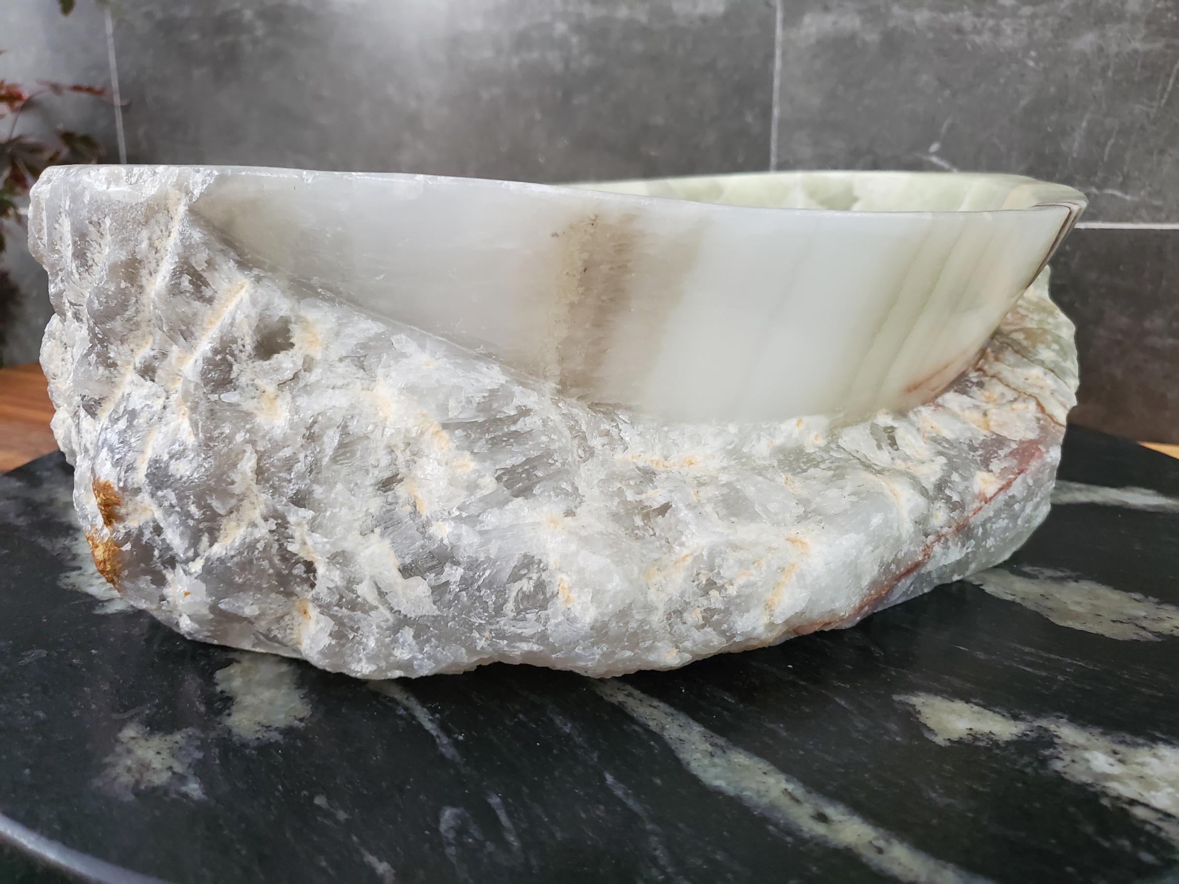 Green Onyx Vessel Sink, Natural Stone Vanity Basin, Polished Bathroom Countertop Sink, Spa Decor 15.5x11.5 Inch Above Counter sink Bathroom Décor beige tan taupe hand basin bowl handmade powder room Home design trends luxury bathroom Marble Onix Rock modern contemporary natural stone sink plumbing fixture Rectangle Vessel Tan Rustic Onyx Vessel Sinks Translucent Polish